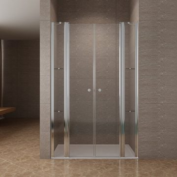 AQUABATOS Dusch-Pendeltür Schwingtür Nischentür Duschtür Dusche Drehtür Duschkabine Duschwand, 130x197 cm, 6 mm Einscheibensicherheitsglas mit Nanobeschichtung, Klarglas,mit Verstellbereich,barrierefrei,beidseitig montierbar