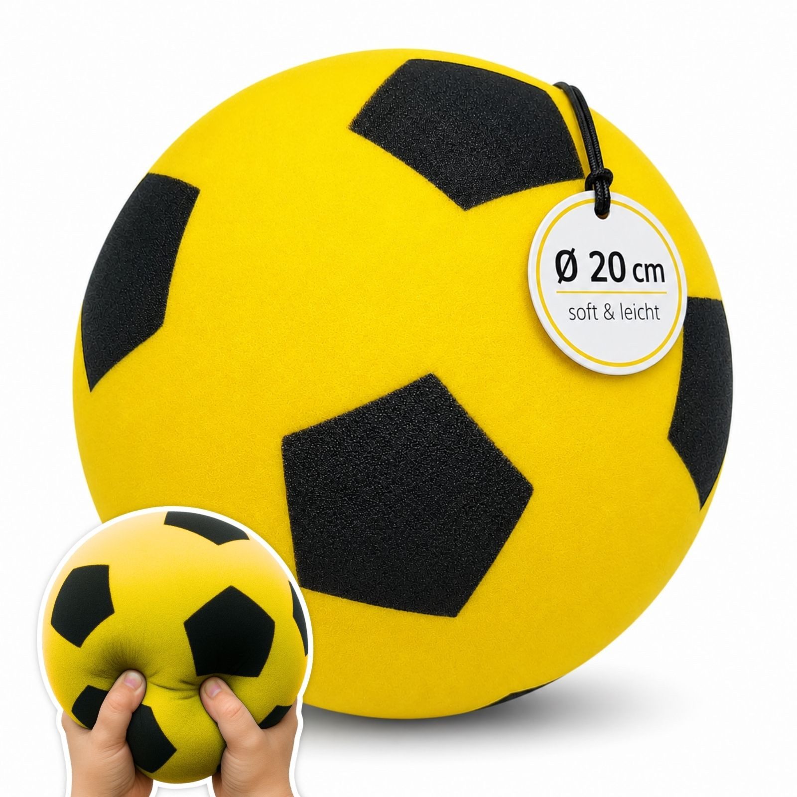 alldoro Softball Schaumstoff-Ball gelb Ø 20 cm, weicher Soft-Fußball für Kinder, Sicherer Kinderball für drinnen & draußen, geeignet ab 0 Jahren