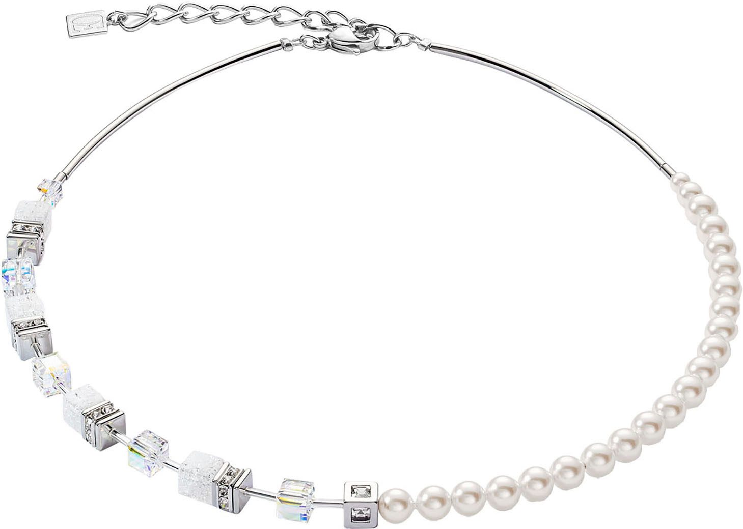 COEUR DE LION Collier Schmuck Edelstahl GeoCUBE® Precious Fusion Pearls Würfelkette, Made in Germany - mit Schmuckstein - mit Swarovski® Perle