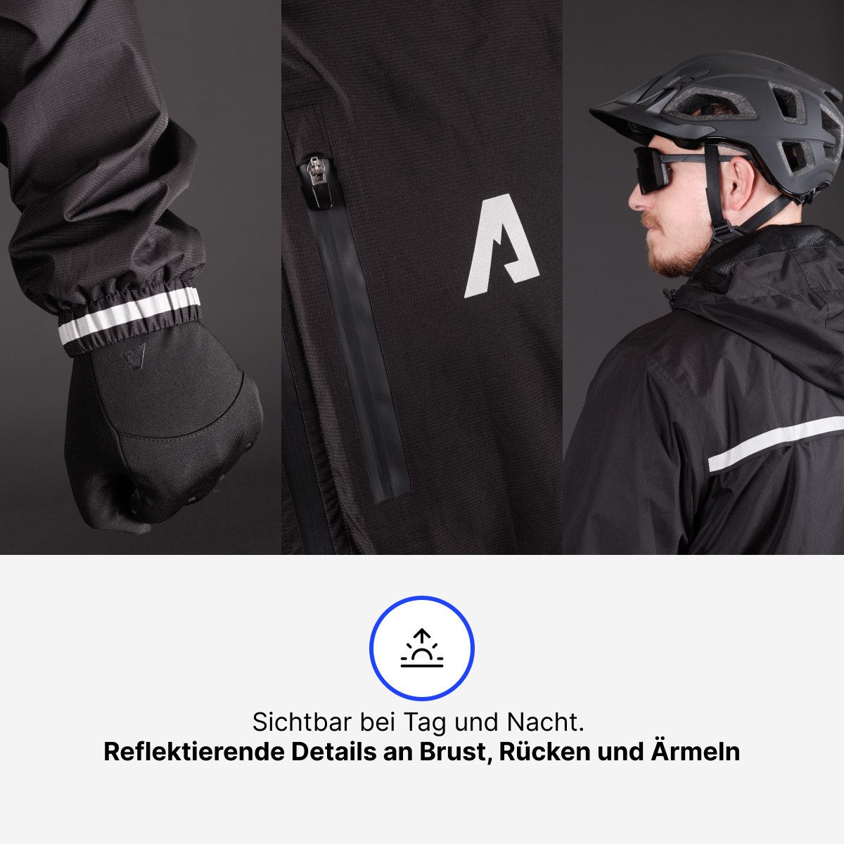 Alpensattel Regenjacke Rainshield - Wasserdichte Regenjacke (Einzeljacke, 1) Reflektierend, atmungsaktiv, wasserdicht, leicht, mit Kapuze