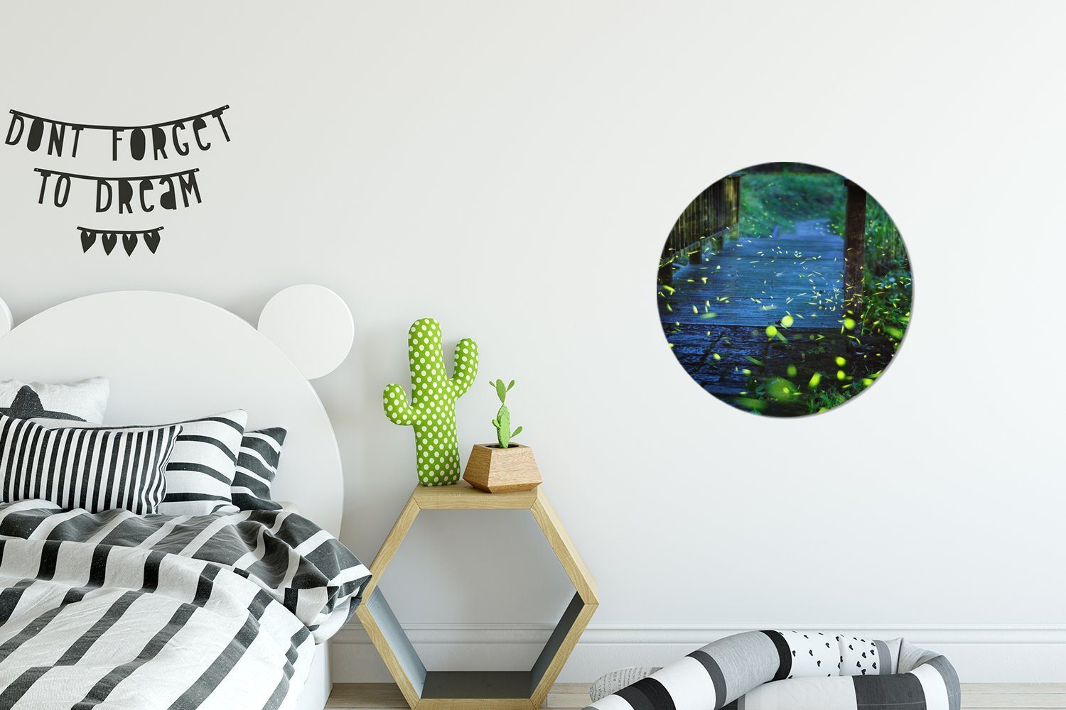MuchoWow Gemälde Glühwürmchen Kreis über Rundes Wohnzimmer, Wanddekoration cm St), einer 30x30 Wandbild, (1 Brücke, Forex