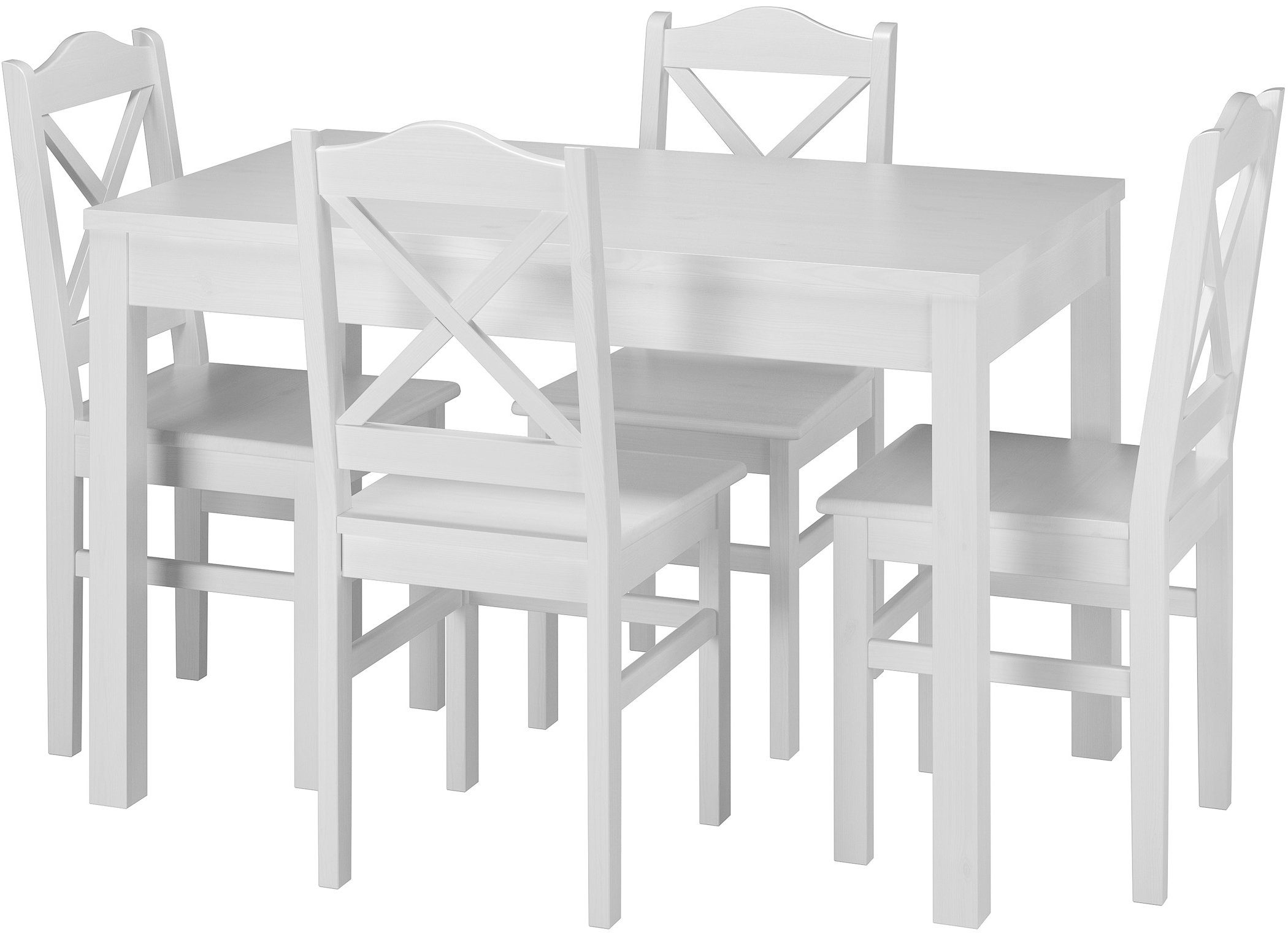 ERST-HOLZ Essgruppe Weiße Essgruppe mit Küchentisch und 4 Stühle Massivholz