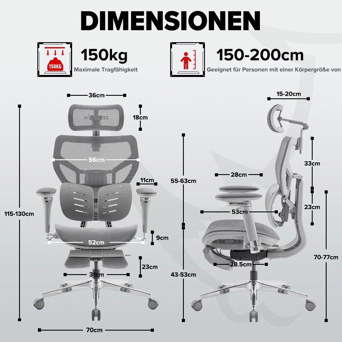 Musso Bürostuhl mit GlideTrack-Lendenstütze, 6D-Armlehnen & Fußstütze (1 St), Ergonomischer Computerstuhl, Schreibtischstuhl, Gaming-Stuhl