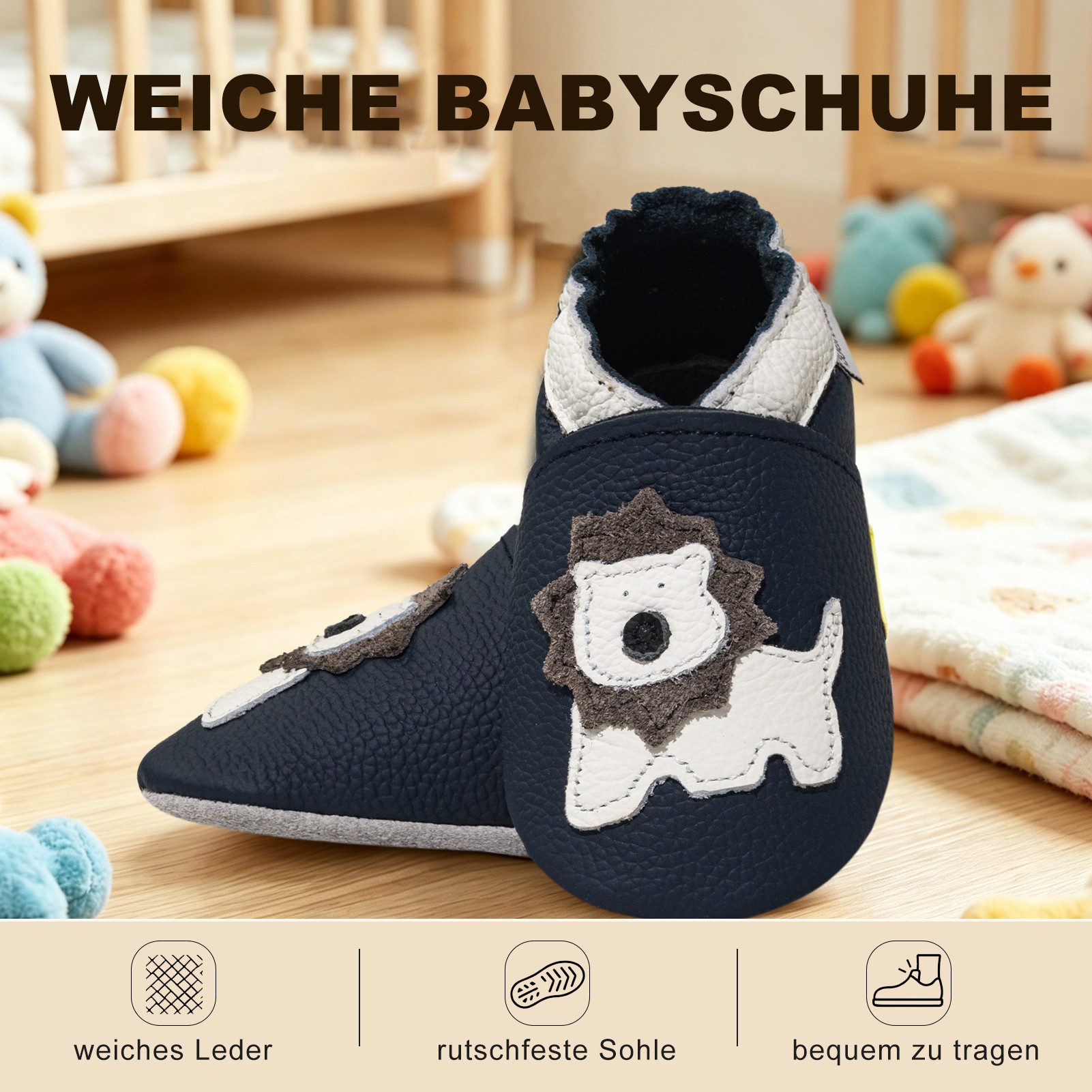 Bemesu Baby Leder Hausschuhe für Jungen Krabbelschuh (1-tlg)