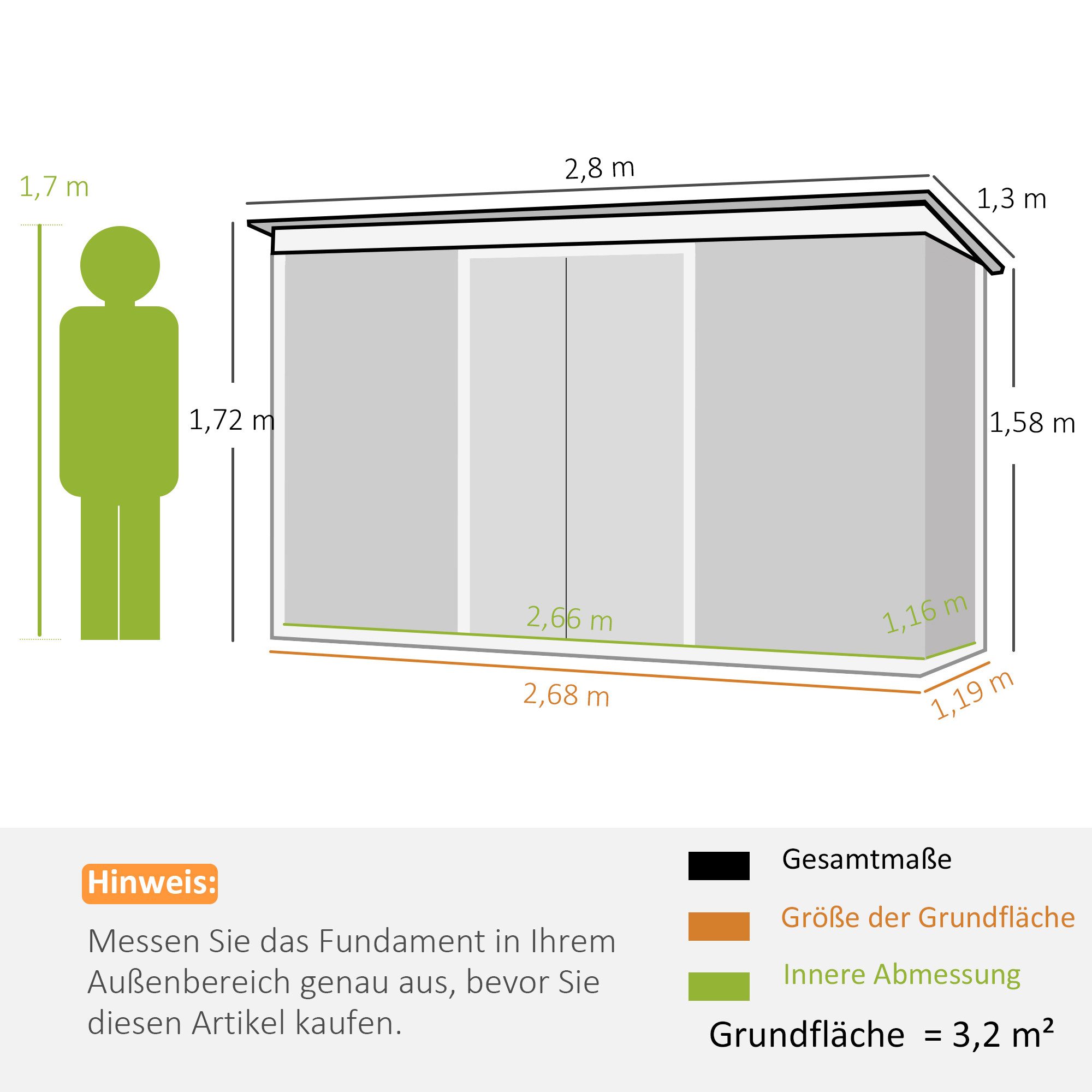 Outsunny Gerätehaus Gartenhaus mit Schiebetür, Fenster, Stahl, BxT: 280x130 cm, (Schuppen, 1 St., Geräteschuppen), für Garten, Dunkelgrau
