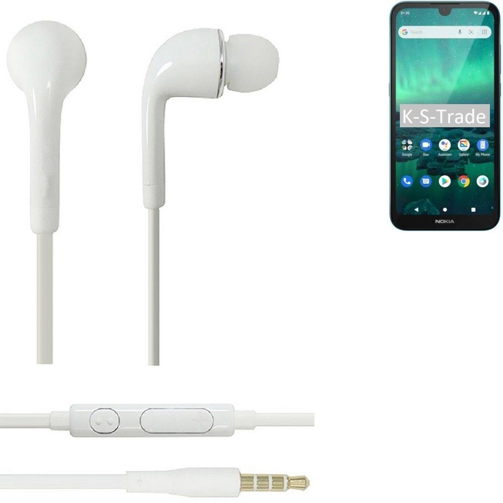 K-S-Trade für Nokia 1.3 In-Ear-Kopfhörer (Kopfhörer Headset mit Mikrofon u Lautstärkeregler weiß 3,5mm)