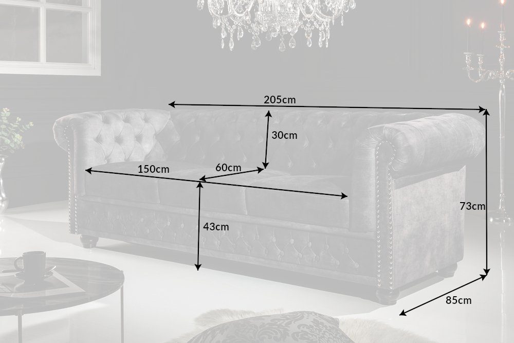 riess-ambiente 3-Sitzer CHESTERFIELD 205cm grau, · Federkern Teile, Wohnzimmer Sofa Samt · 1 · Einzelartikel