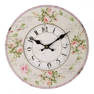 Linoows Uhr Wanduhr, Nostalgie Küchenuhr Rosen in Pastell (Notalgie Uhr mit Rosenblüten Ø 28 cm)