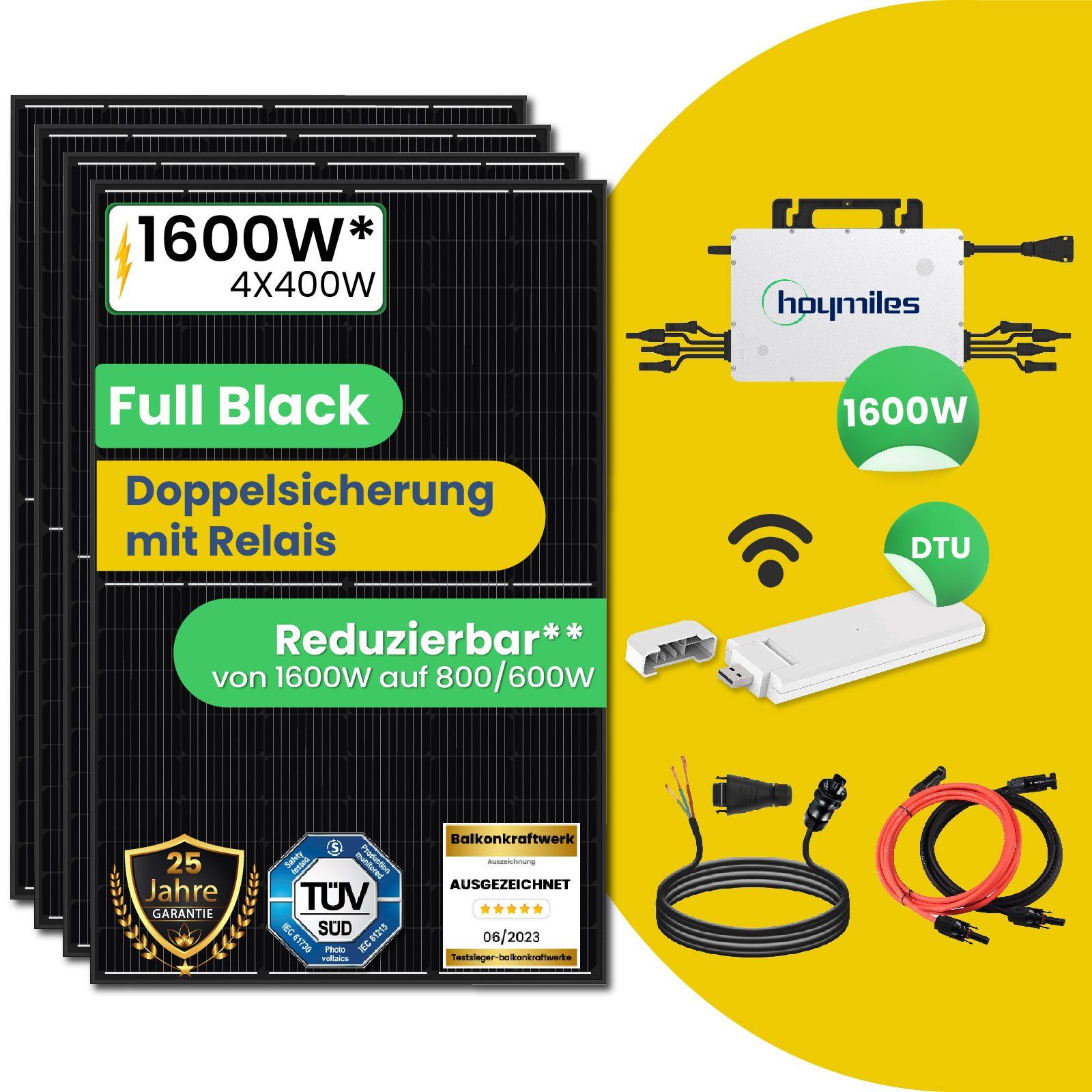 Antireflexbeschichtung, Freigabe HMS-1600-4T steckerfertig drosselbar Plug (Hoymiles Ihr Solaranlage & für Wasserdichtigkeitsklasse, Balkon-Solaranlage Haus, Module) (Die für Sunpro Monokristalline, 1600W Photovoltaik Stegpearl (4x Play) Balkonkraftwerk, der 400W) Verbindung Wechselrichter, 4 WLAN