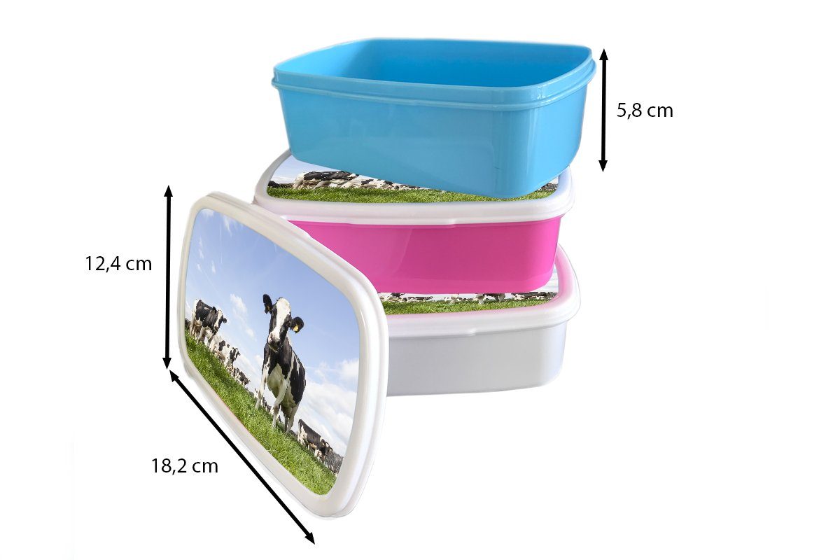 Lunchbox (2-tlg), Gras MuchoWow Brotbox Brotdose Erwachsene, Tiere - für Sonne Kunststoff, Kunststoff - Bauernhof, Kühe - Snackbox, Mädchen, - rosa Kinder,