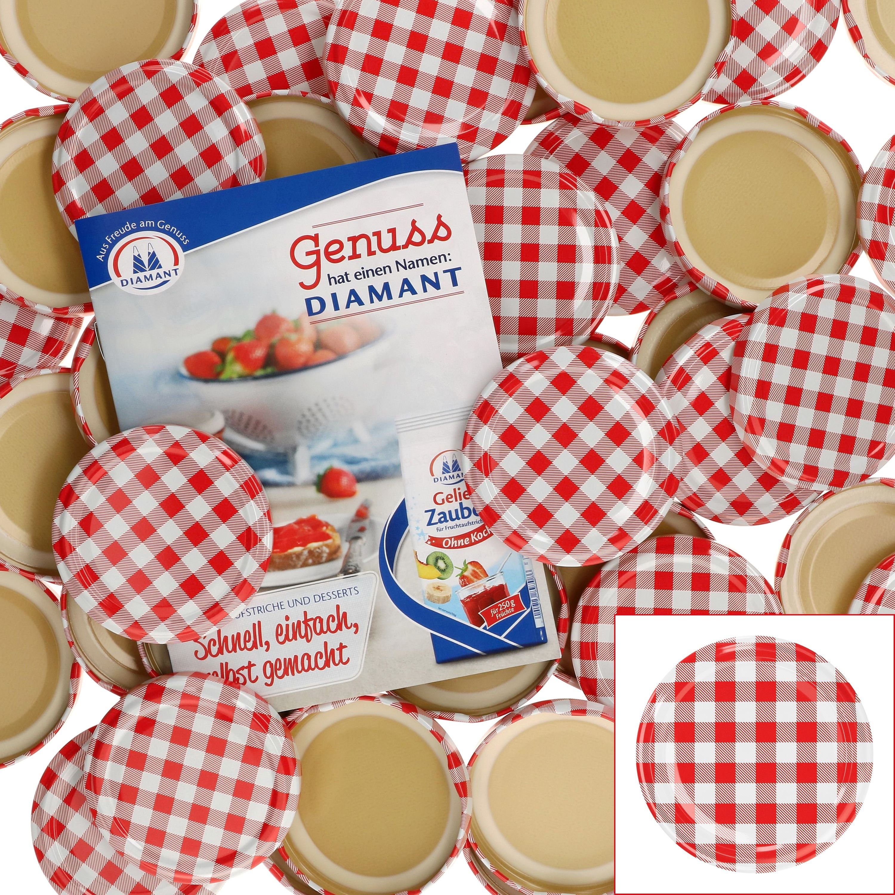 Einmachglas 50er Set Deckel To 66 rot kariert passend für 125ml Gläser