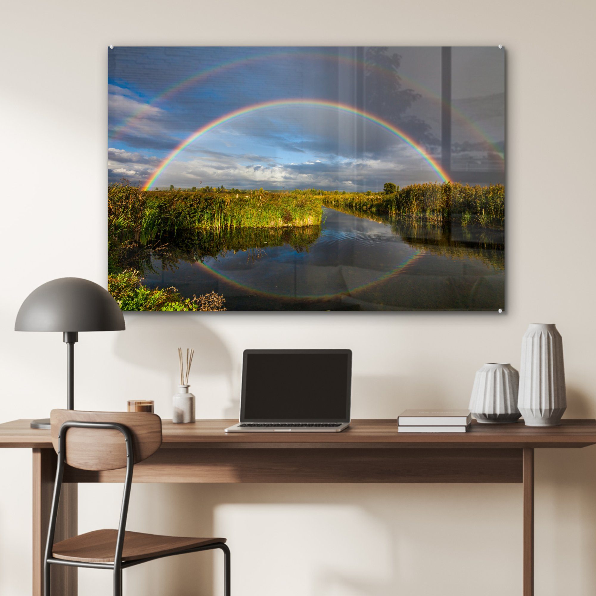 Regenbogen & Fluss, MuchoWow Wohnzimmer St), (1 über Acrylglasbild Schlafzimmer dem Acrylglasbilder