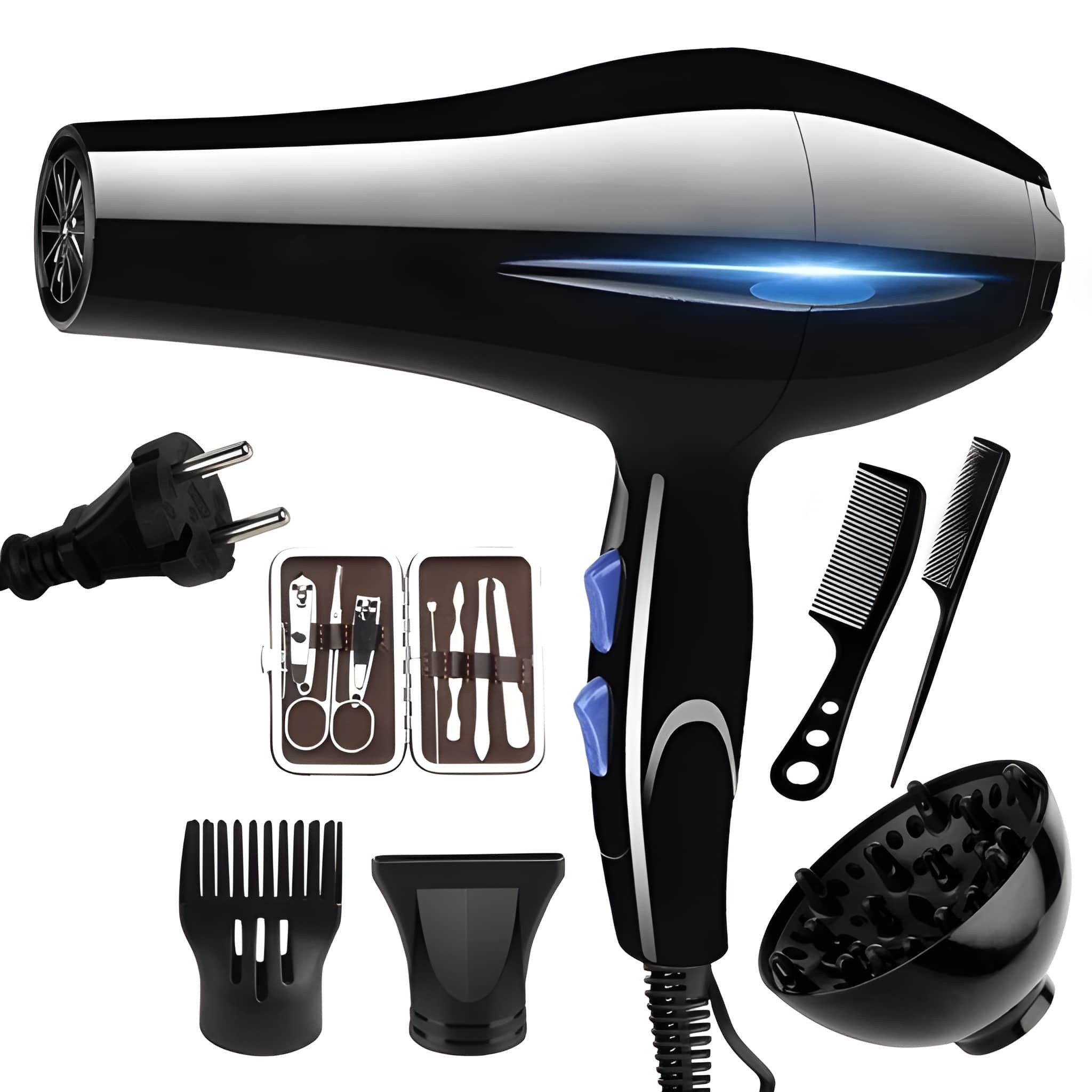 Athlix Haartrockner Föhn Haartrockner Ionen mit 3 Düsen Hairstyler, 2200 W, 2200W, 7x Nagelknipser, 2x Kämme