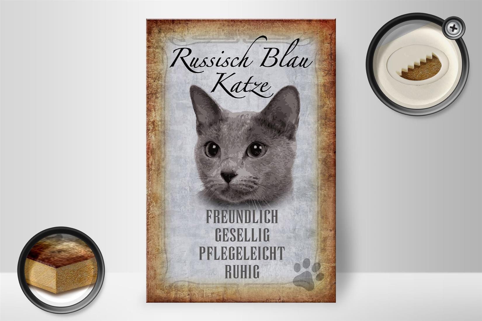 Femer GmbH Holzbild Spruch 20x30cm russisch blau Katze, Sprüche Zitate Lustiges (1 St), Glatte Holzfaserplatte (MDF), vorn beschichtet