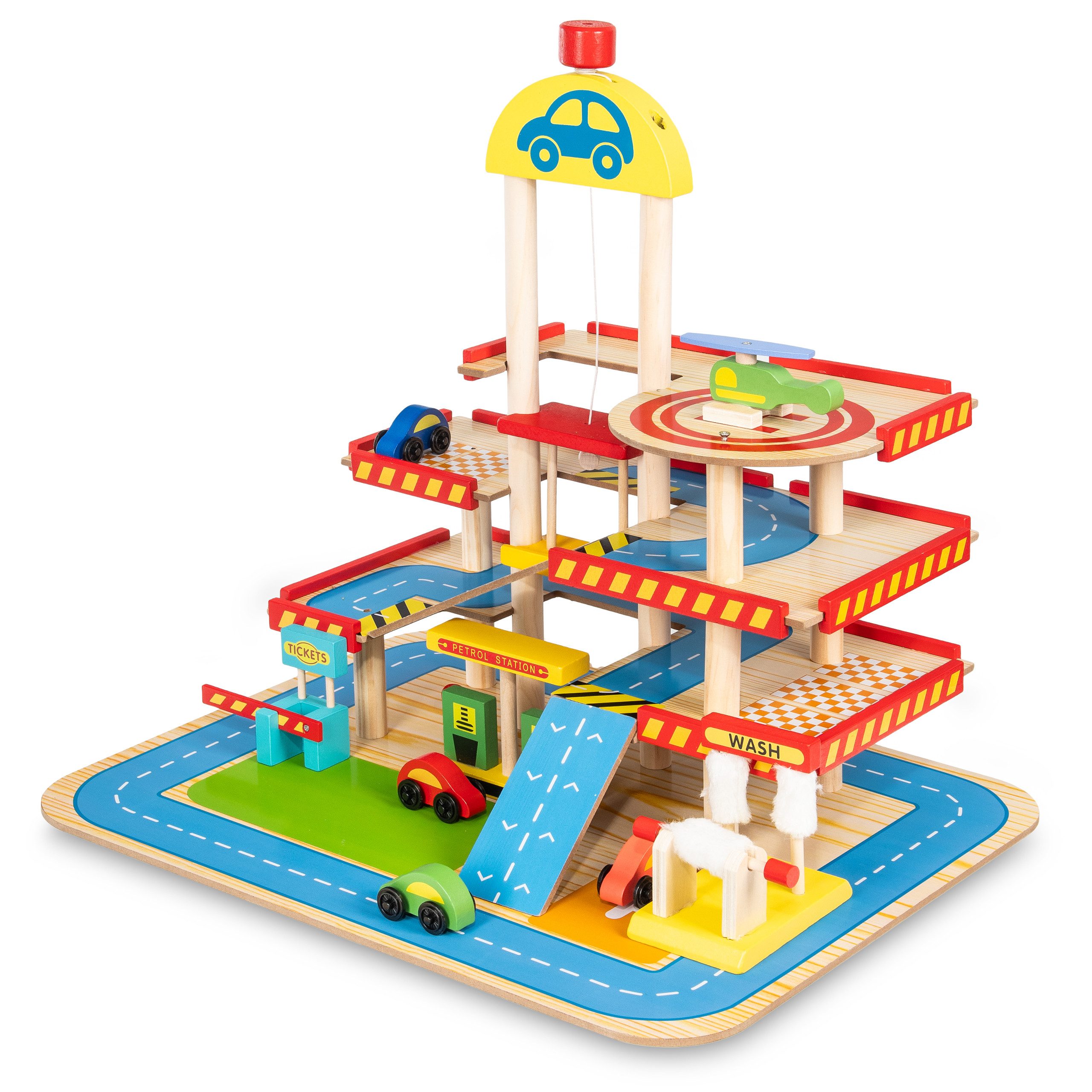 COIL Spiel-Parkgarage Parkhaus Holz-Spielgarage Lift Auto Garage Holzgarage günstig online kaufen