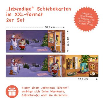 SURPRISA Grußkarten Weihnachtskarten 2er Set, lebendige Gutscheinkarten zum Aufschieben, mit 2 weihnachtlichen Motiven für Geldgeschenke zum selbstgestalten