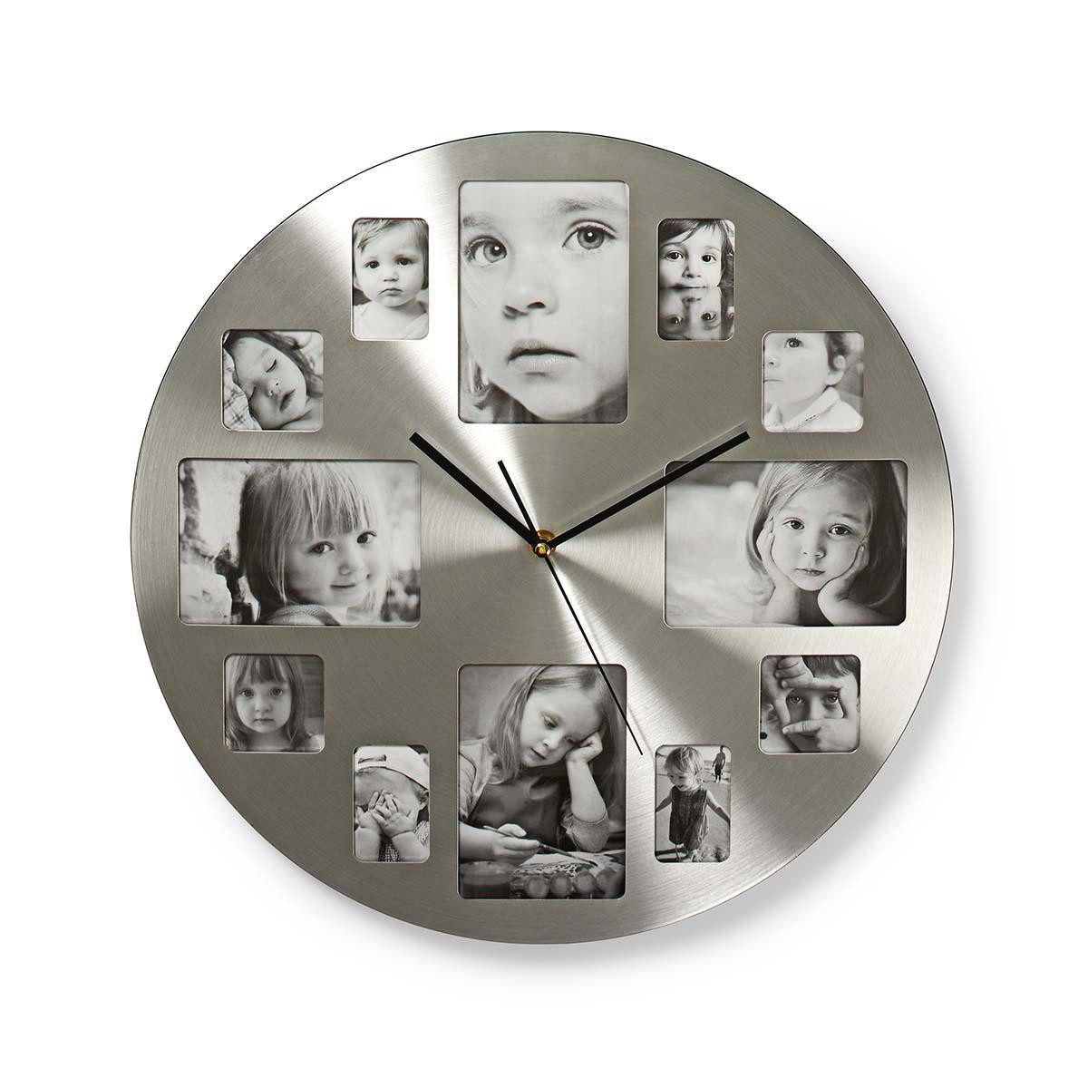 Nedis Wanduhr CLWA003PH40 (Fotorahmen für 12 Fotos, Quarzuhrwerk, Batteriebetrieb, Wandmontage)