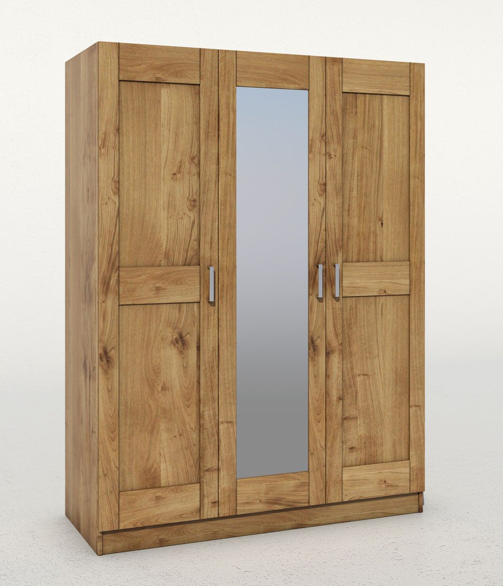 ELFO Kleiderschrank Kleiderschrank Toni Wildeiche teilmassiv geölt 3türig Spiegel B.152cm