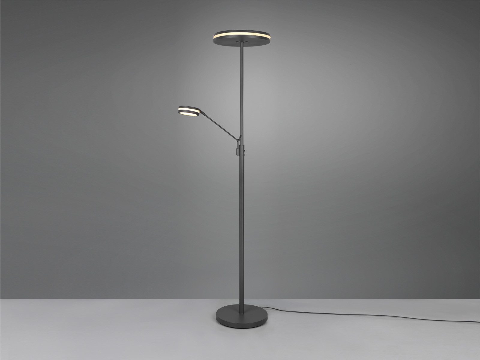 TRIO Leuchten LED Deckenfluter, Dimmfunktion Memoryfunktion, LED fest integriert, Stufenlos dimmbar, Warmweiß, Neutralweiß, Steh-Lampe mit schwenkbarer Lese-Lampe getrennt schaltbar, 181cm groß