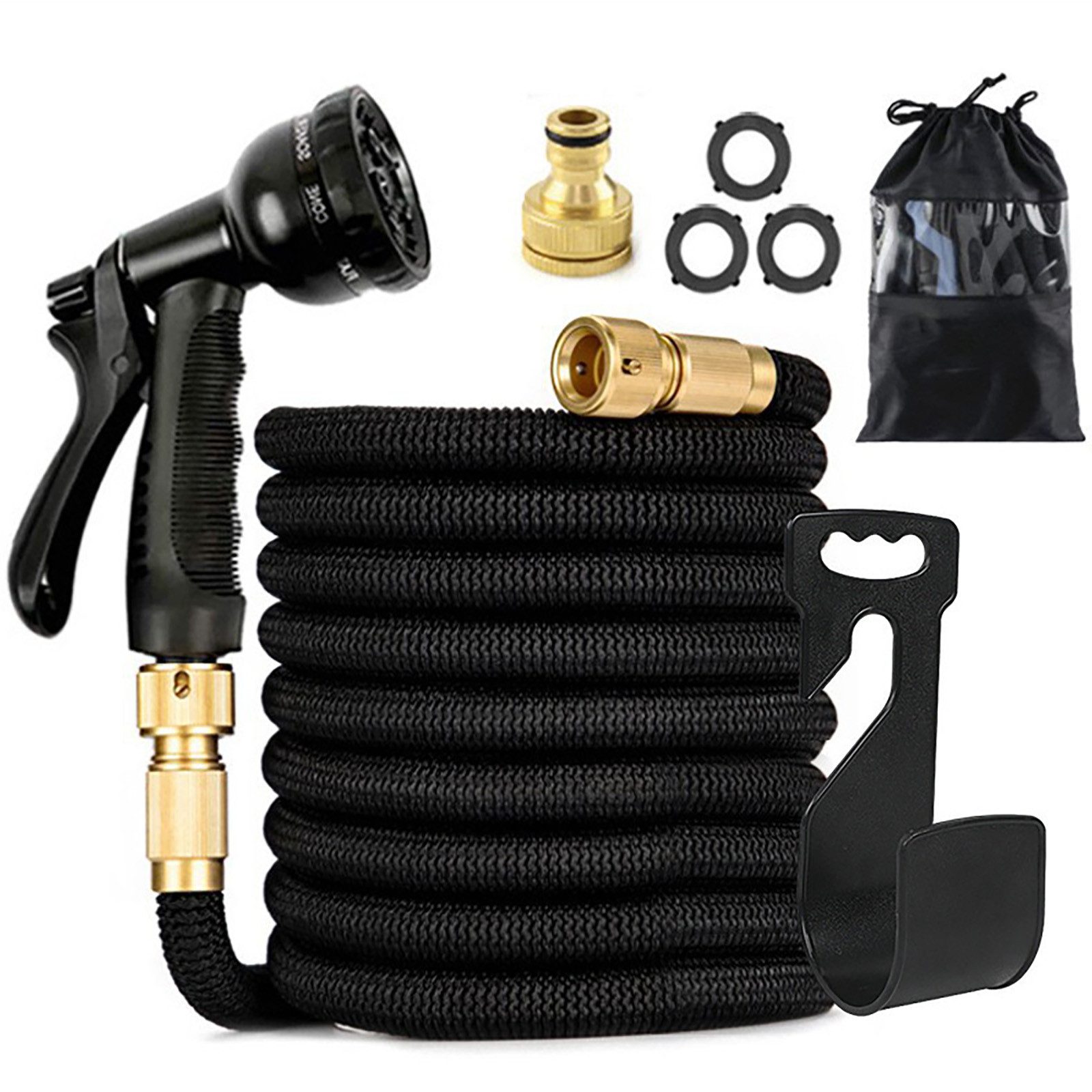 AIMAX Gartenschlauch Gartenschlauch Flexibel 15m, 8 Sprühfunktionen, 1/2" 3/4" Adapter, Automatisches Zurückziehen, für Gartenbewässerung, Autowäsche,etc