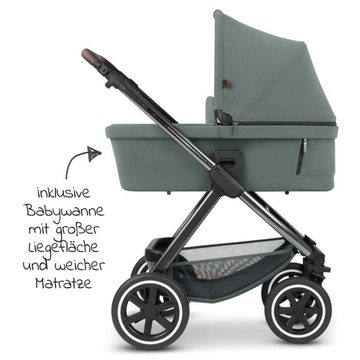 ABC Design Kombi-Kinderwagen Samba - 3in1 - Set - Aloe, Kinderwagen Buggy mit Babywanne, Babyschale, Sportsitz, Regenschutz