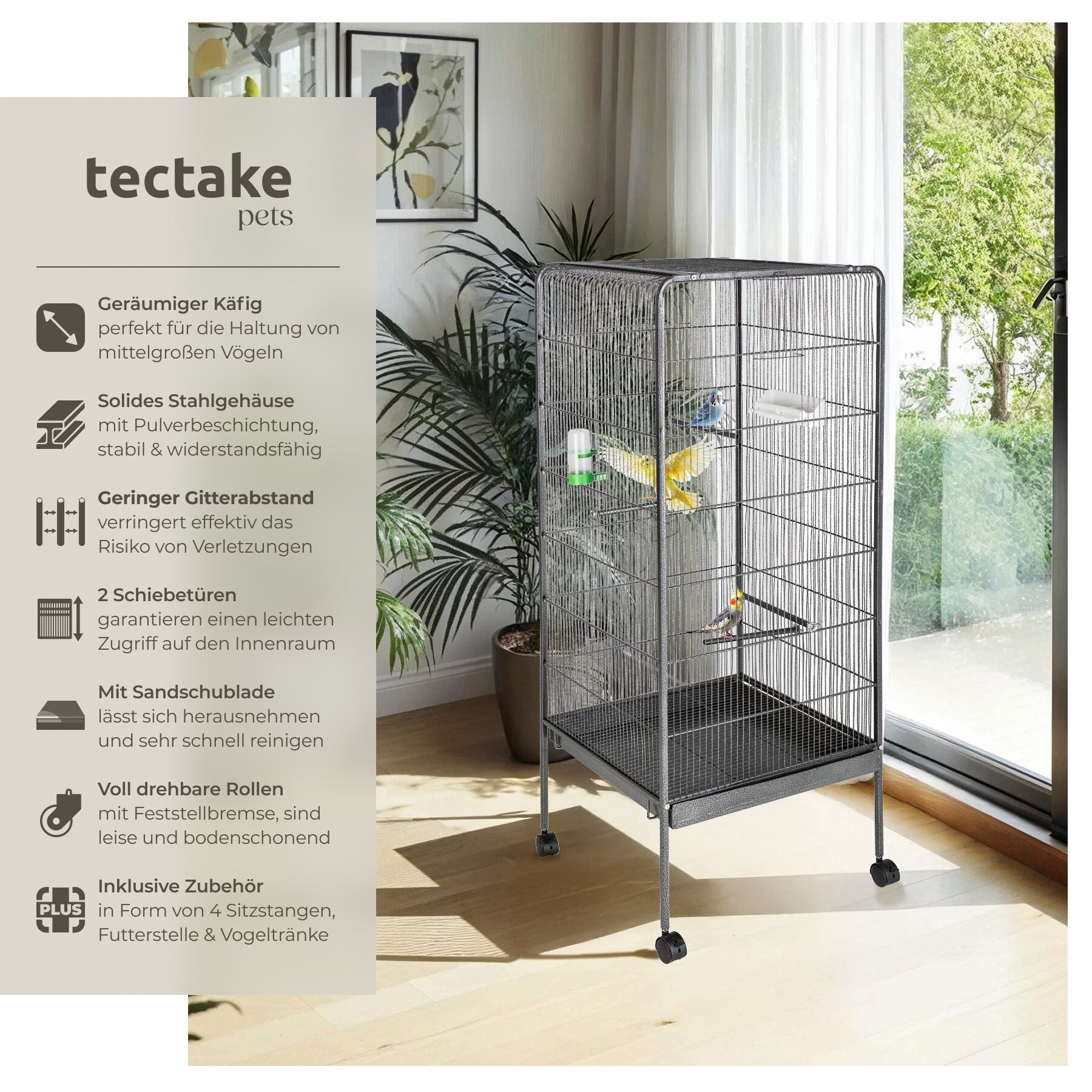 tectake Vogelkäfig Vogelhaus 146cm hoch, in Hammerschlagoptik günstig online kaufen