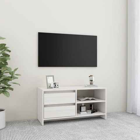 möbelando TV-Board Altmersleben (B/H/T: 31x39x80 cm), aus Kiefer-Massivholz in Weiß mit 2 Schubladen