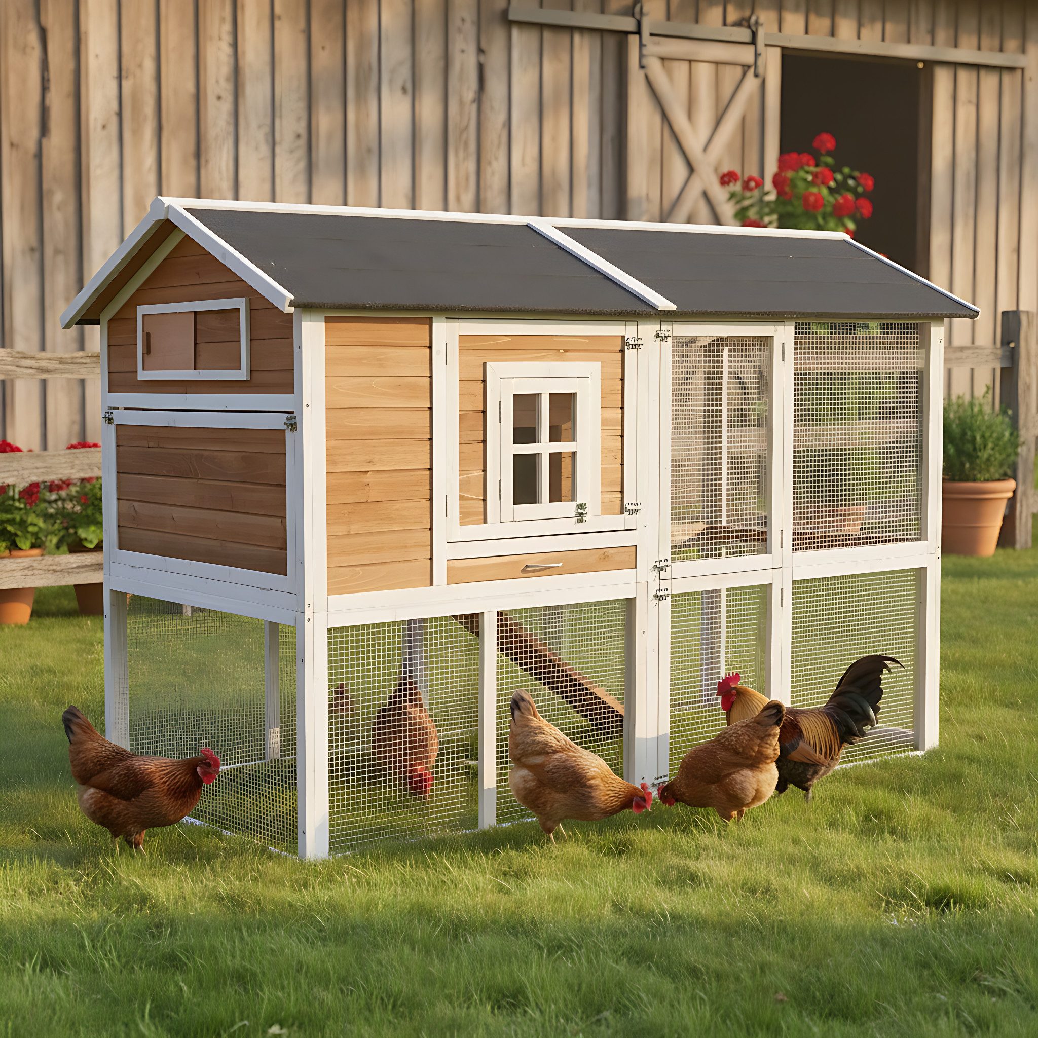 Zooprinz Hühnerstall Alpenhof mit Nistkasten und Freilauf, 211x145x105 cm (BxHxT), wetterfestes Kiefernholz