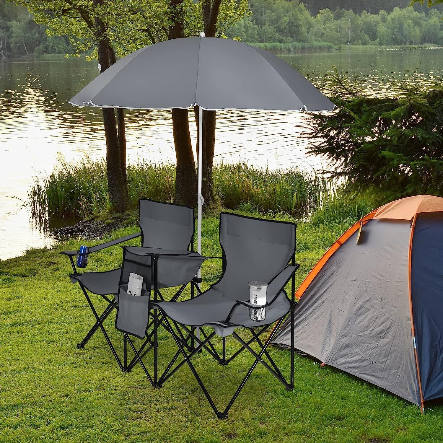 KOMFOTTEU Campingstuhl Klappstuhl, aus Oxford-Stoff,mit Sonnenschirm günstig online kaufen