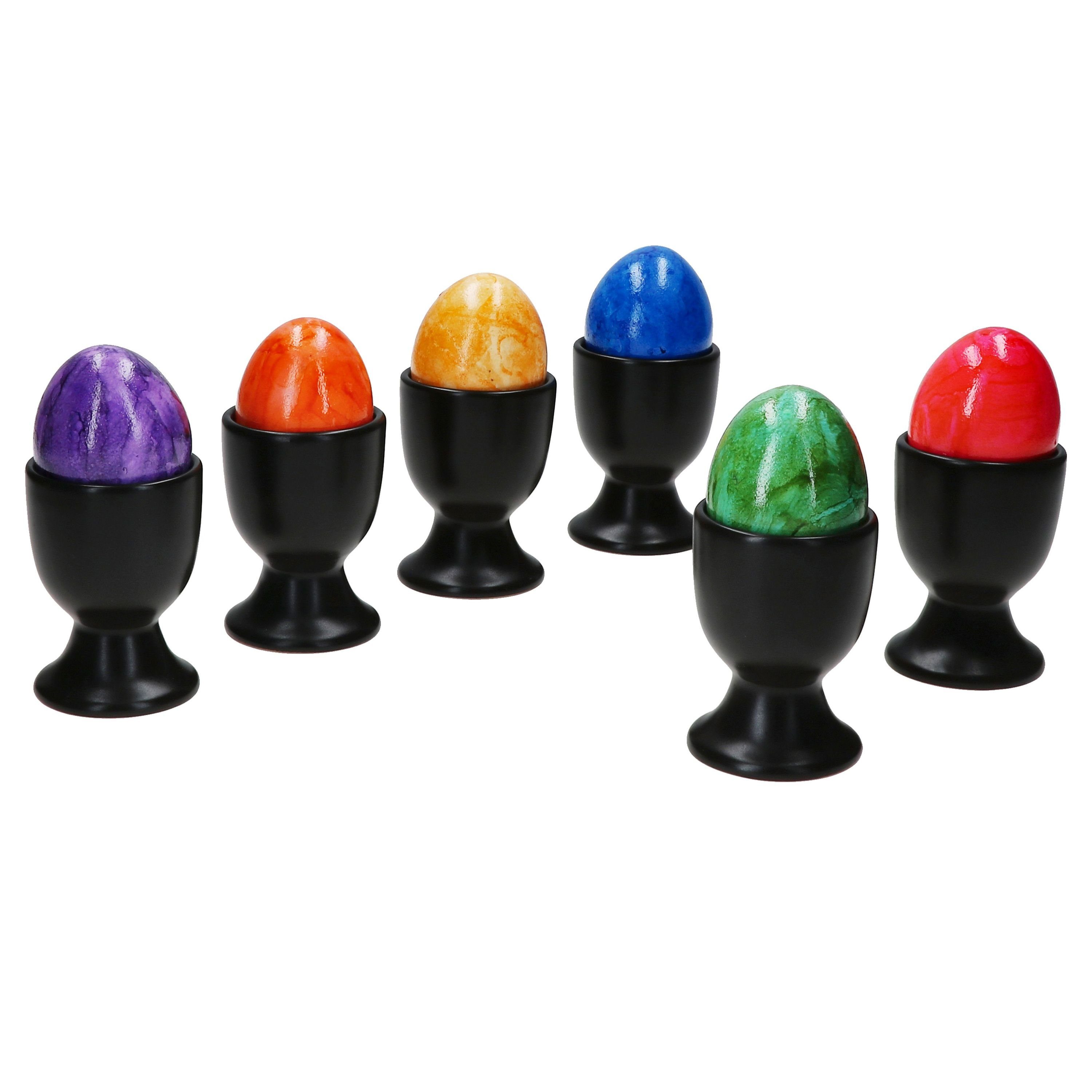 Eierbecher 6x Panther Eierbecher schwarz Steingut für 6 Personen Frühstück