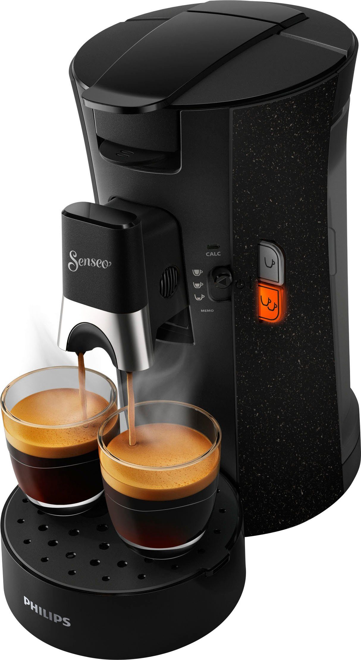 recyceltem Kaffeepadmaschine Select aus Philips +3 ECO (Wert CSA240/20, 37% Memo-Funktion, Gratis-Zugaben €14,-UVP) Plastik, Senseo Kaffeespezialitäten,