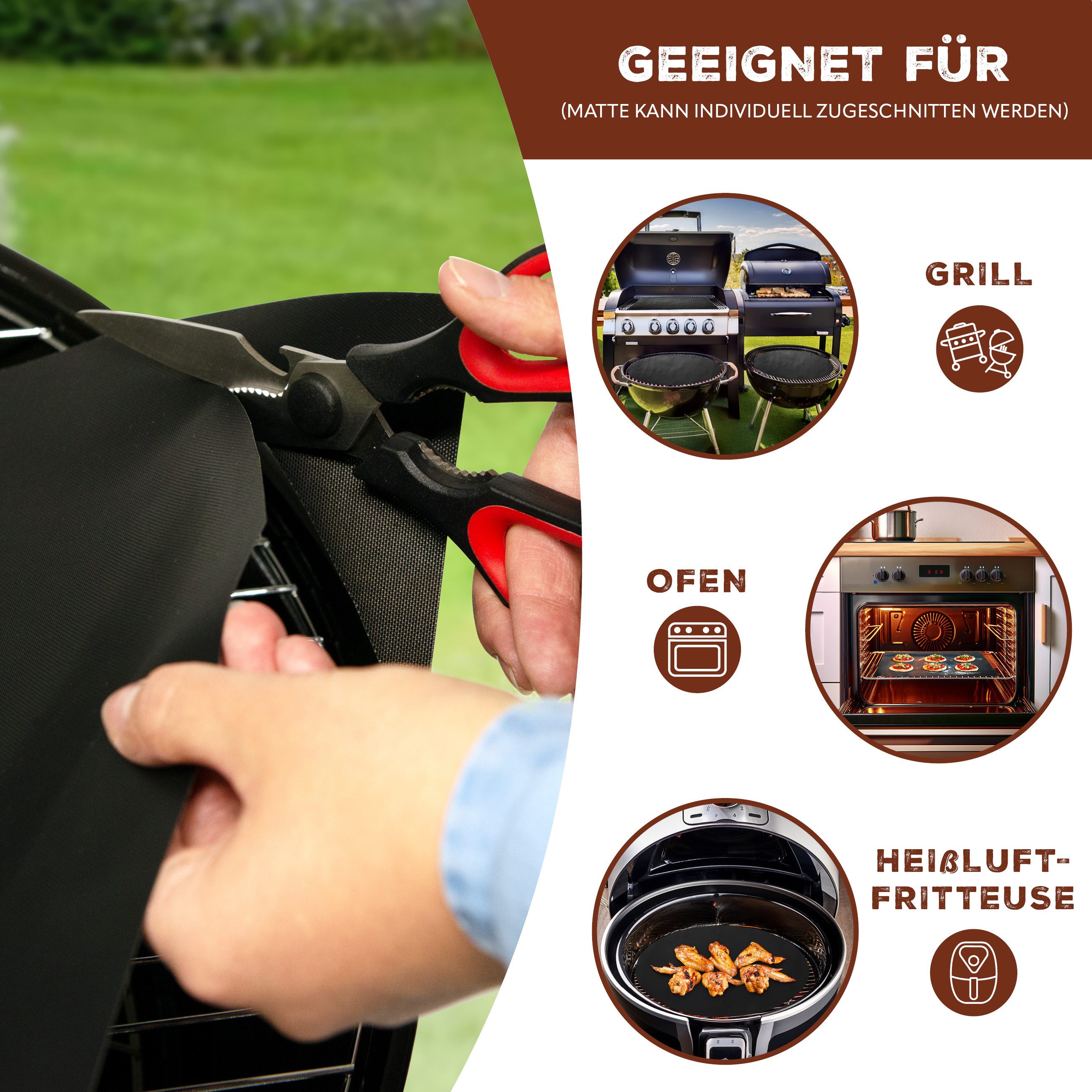 bremermann Backmatte Grillmatten-Set 6tlg. inkl. Zange und Pinsel // Matte 50 x 40 cm, PTFE-Glasfasergewebe (4-tlg), inkl. Pinsel und Zange – Bild 4 von 5