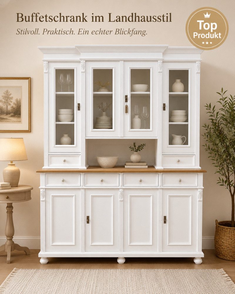Wohnpalast Buffet Küchenschrank Buffetschrank Landhaus Massivholz mit Türen und Schublad