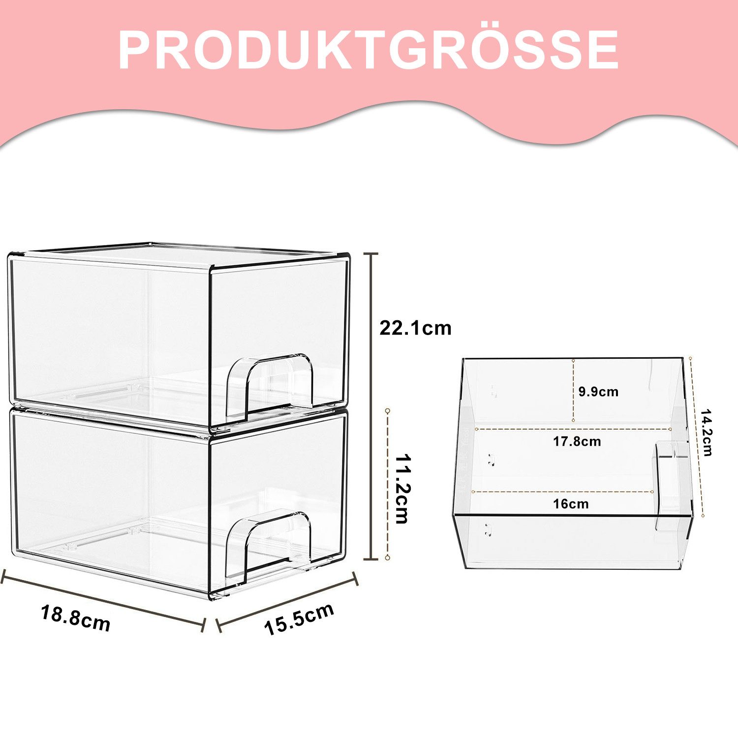 Refined Living Make-Up Organizer 4 tlg Acrylic Organiser with Non-slip Mat, Stapelbarer Badorganizer, Aufbewahrung Schubladen Organizer, Schreibtisch Organizer mit Griffen, 4-tlg., Küchen Organizer, Schminktisch Organizer parfüm skincare organizer, für Schminktisch, Untertisch, Küchenschränke, Speisekammer, Badezimmer