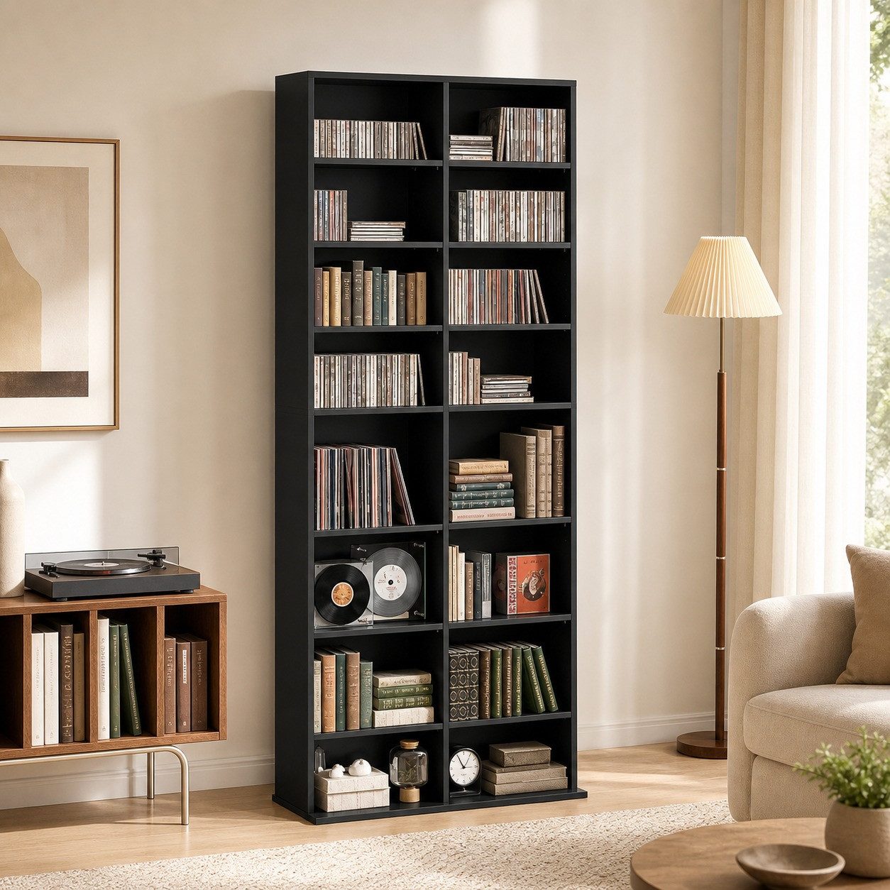 Bücherregal 175x78,5x24 cm, CD DVD Regal Schwarz 640 CDs Aufbewahrung