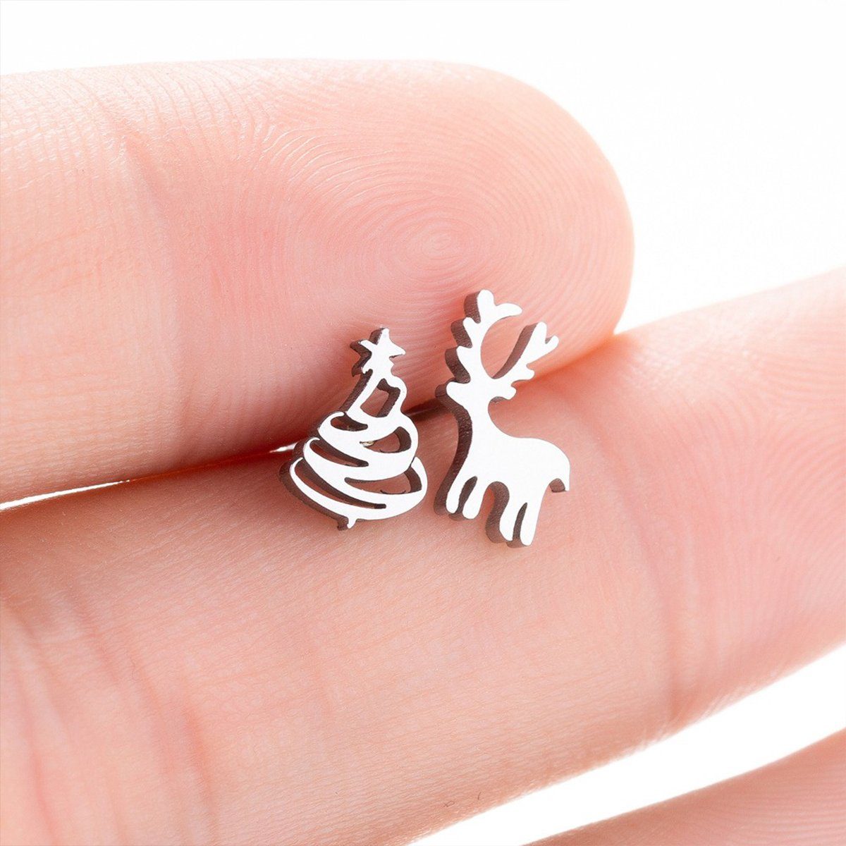 Edelstahl Ohrstecker-Set Schmuck Elch Ohrstecker Mini für Silber XDeer Damen Ohrringe, Weihnachten Piercing Weihnachtsbaum