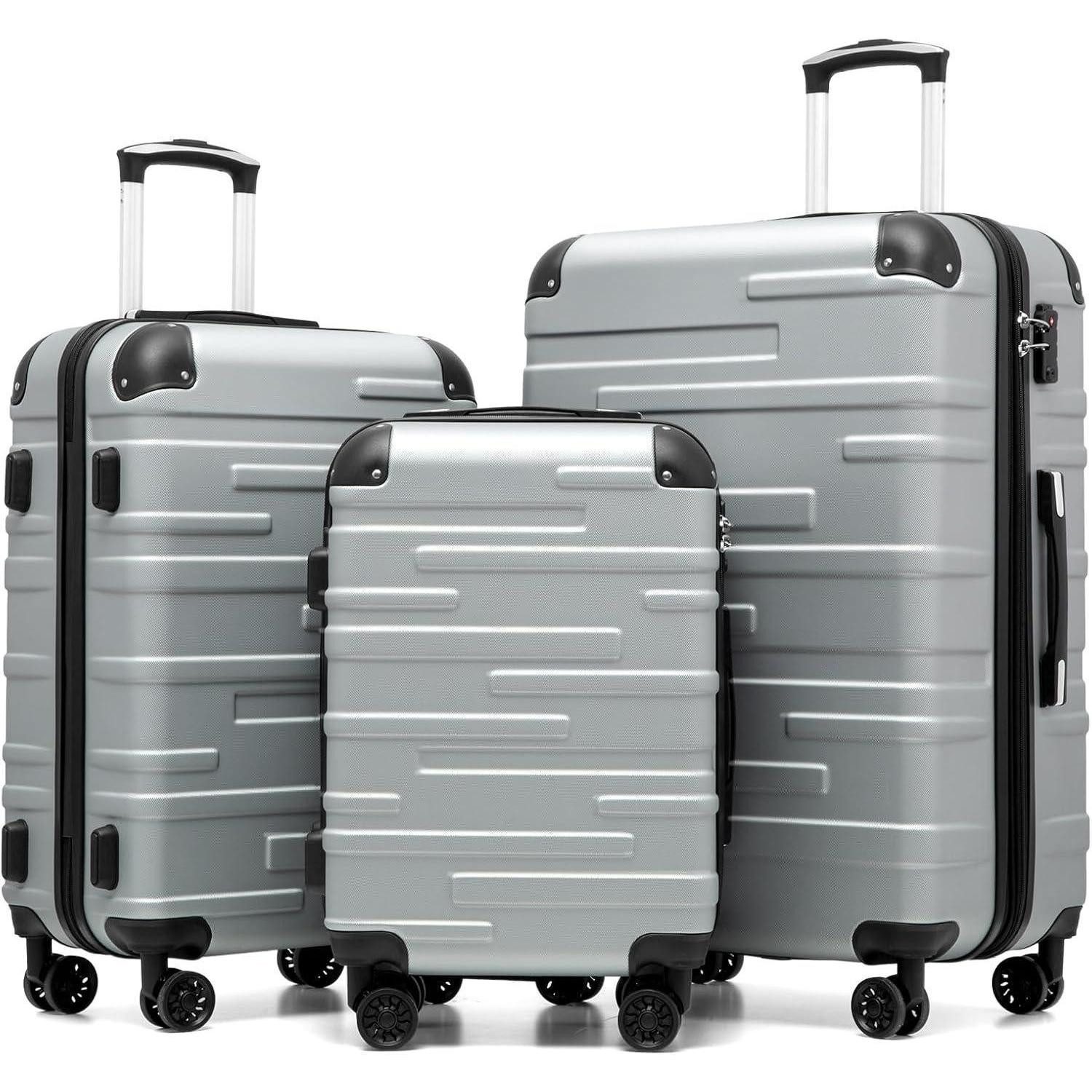 LuxusKollektion Kofferset Hartschalen-Koffer Rollkoffer Reisekoffer ABS TSA 4 Rollen Helles