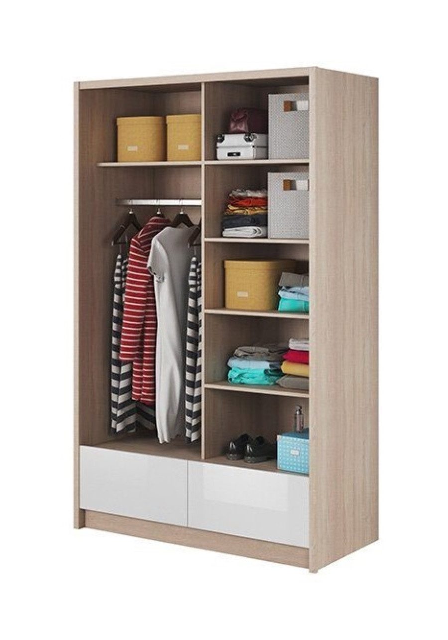 JVmoebel Kleiderschrank Moderner Aufbewahrungsschrank mit mehreren Fächern in Holzoptik (Kleiderschrank Aria II 130) Made in Europa