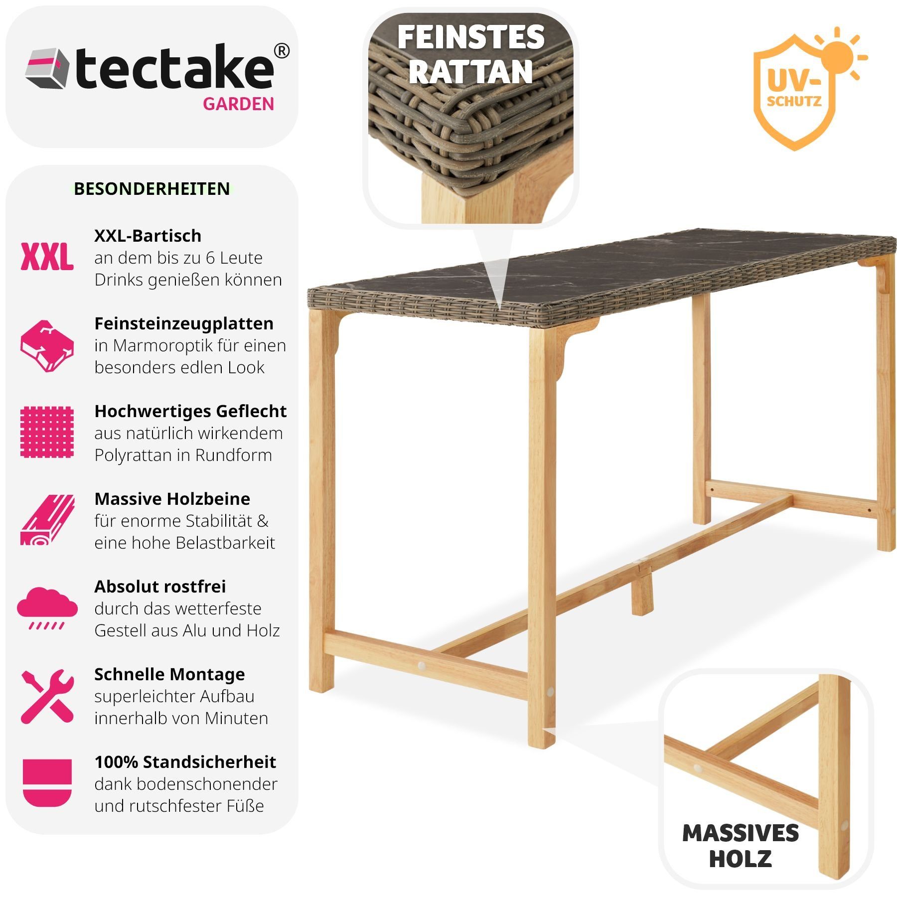 tectake Gartentisch Rattan Tisch (1-St., 1 günstig online kaufen