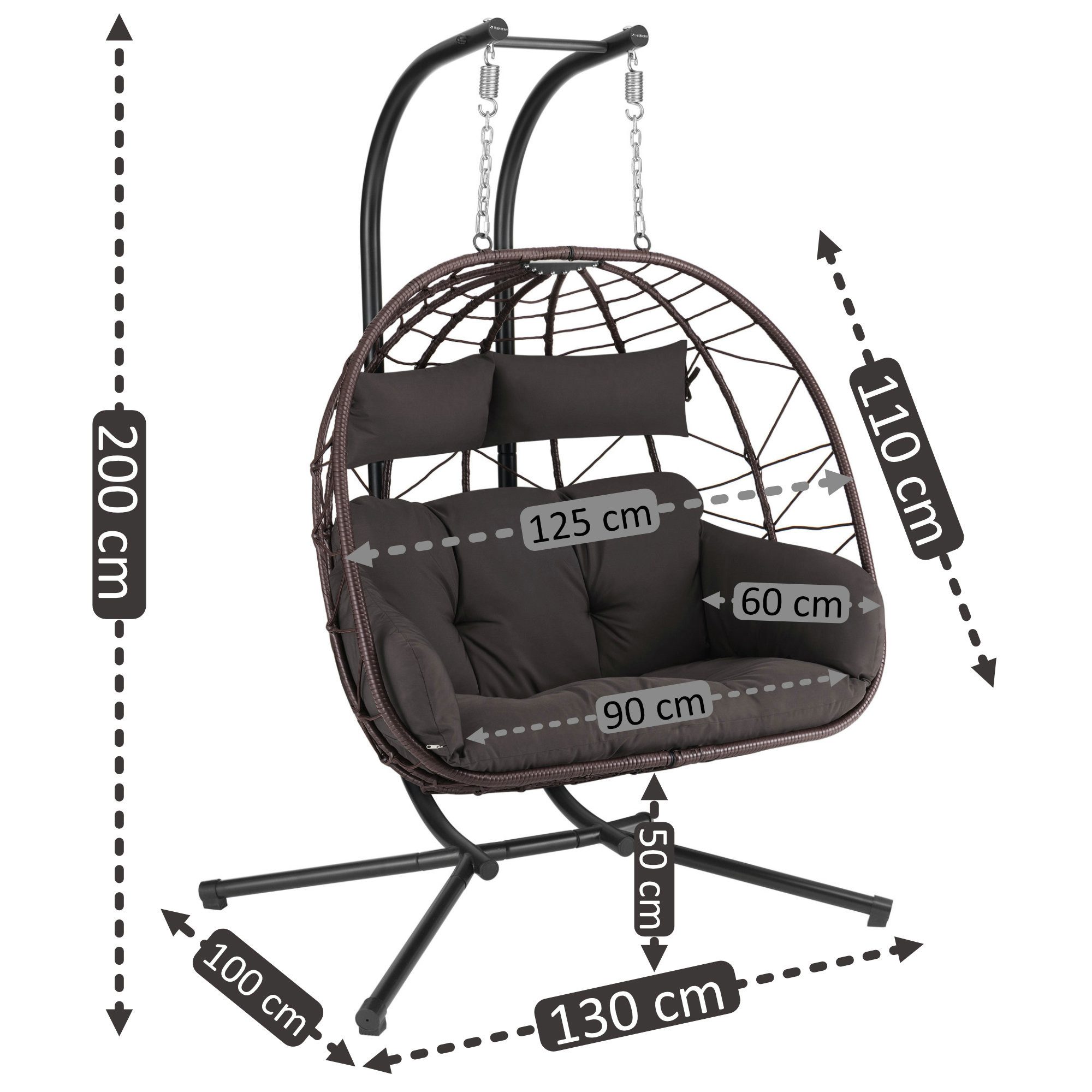 HinHocker Hängesessel Hängesessel für 2 Personen mit Gestell, Braun, XXL Hängeschaukel Indoo, Faltbarer Korb