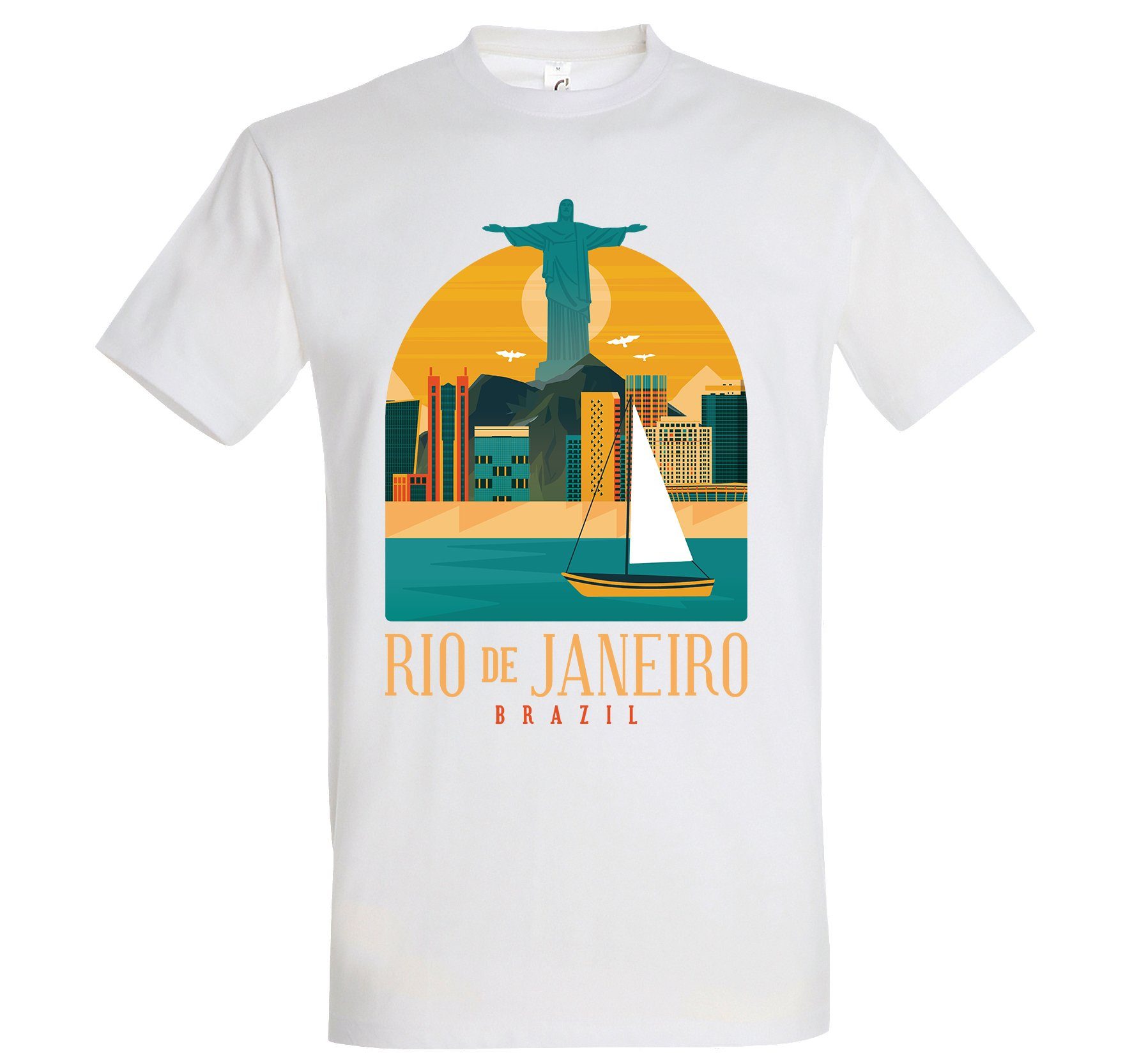 Rio Weiß trendigem Frontprint mit Youth T-Shirt Herren Shirt De Designz Janeiro