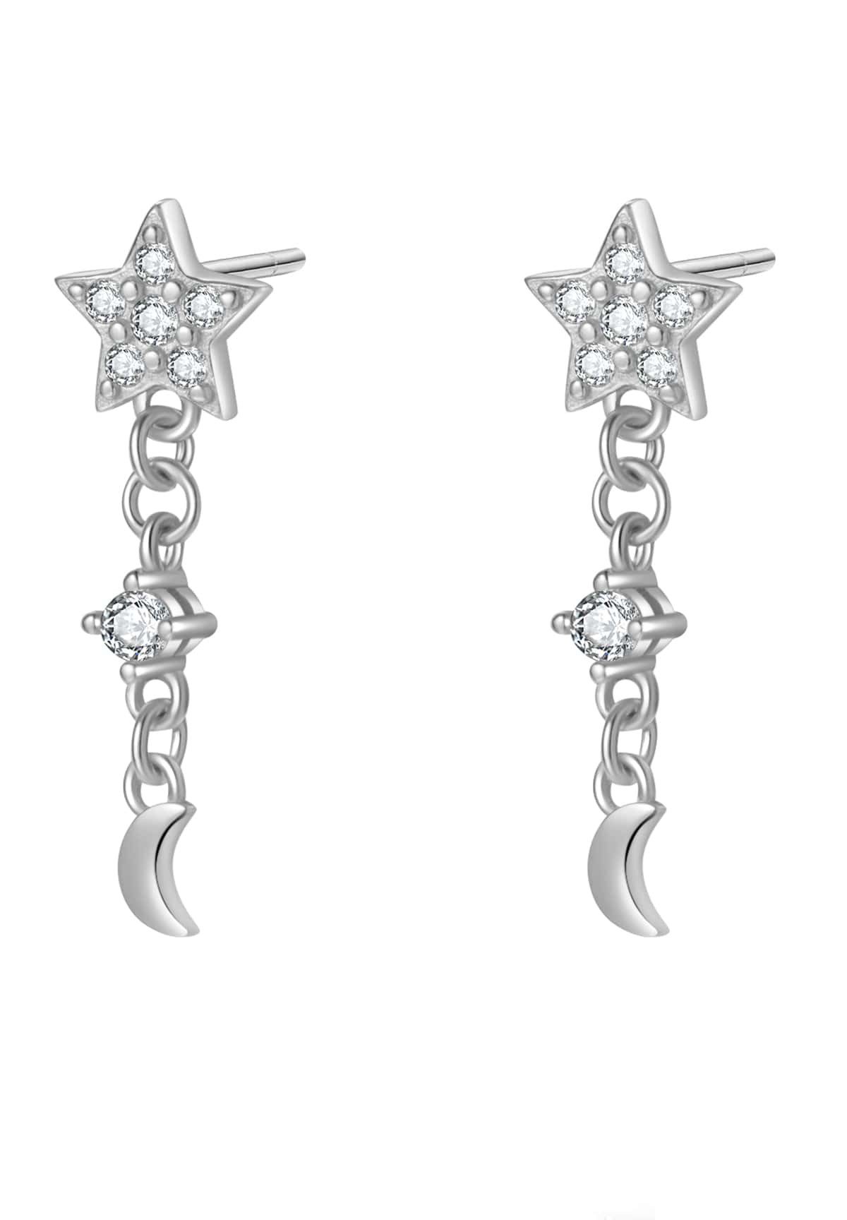 Paar Ohrhänger Mond Stern, Ohrringe Damen 925 Silber