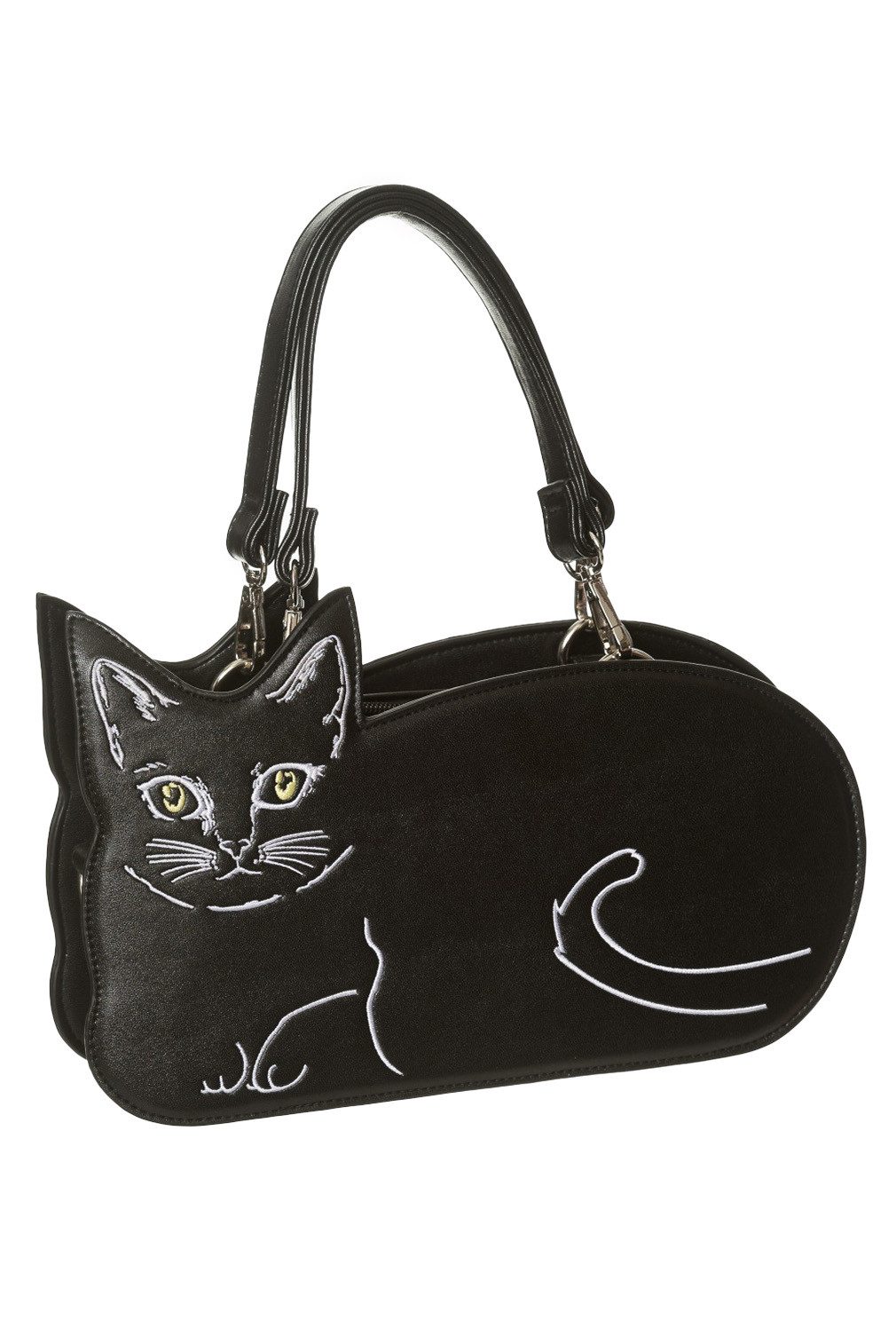 Banned Schultertasche Kitty Kat, Zwei Trageriemen Besticktes Katzenmotiv