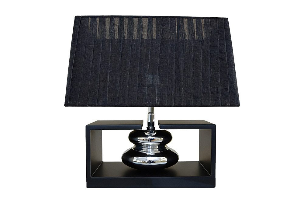 riess-ambiente Tischleuchte GRACIA 35cm schwarz/silber - Stoffschirm, Holzfuß, Modern Design, Ein-/Ausschalter, ohne Leuchtmittel, mit neigbarem Lampenschirm –  – Bild 5 von 5