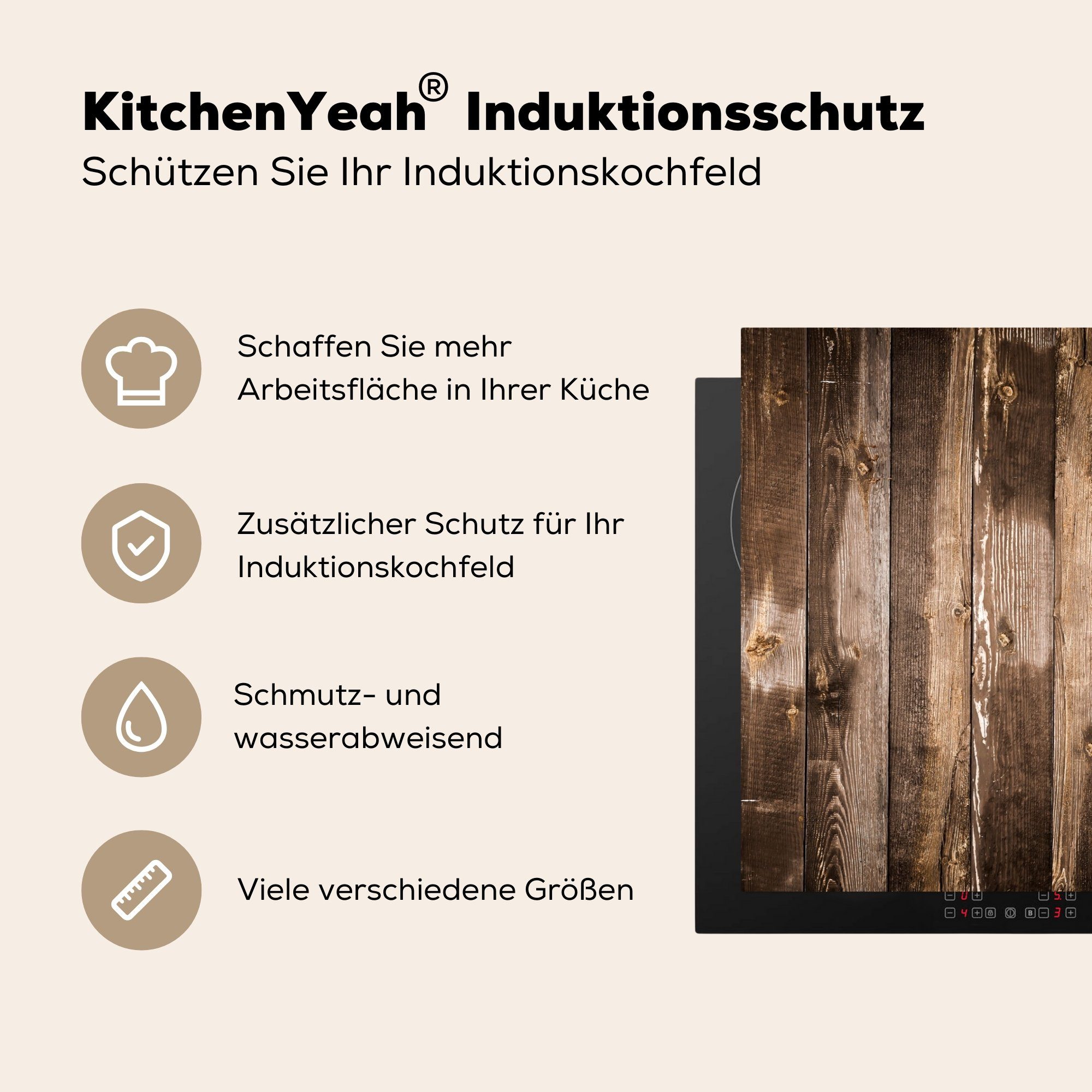 MuchoWow Herdblende-/Abdeckplatte Regale Ceranfeldabdeckung die küche, tlg), Vinyl, Induktionskochfeld 81x52 cm, (1 für Schutz Holz, 