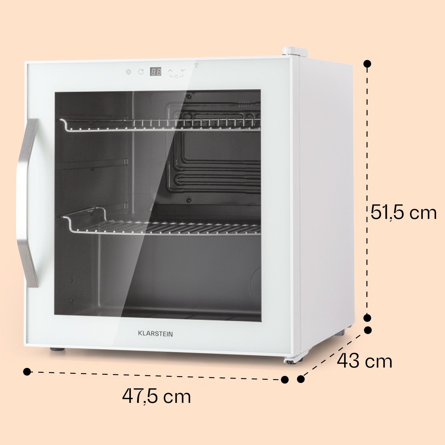 breit, mit cm Klarstein 10045041, Getränkekühlschrank Bierkühlschrank cm 47.5 hoch, 51 Getränkekühlschrank HEA-Coachella Flaschenkühlschrank Glastür 50-wh