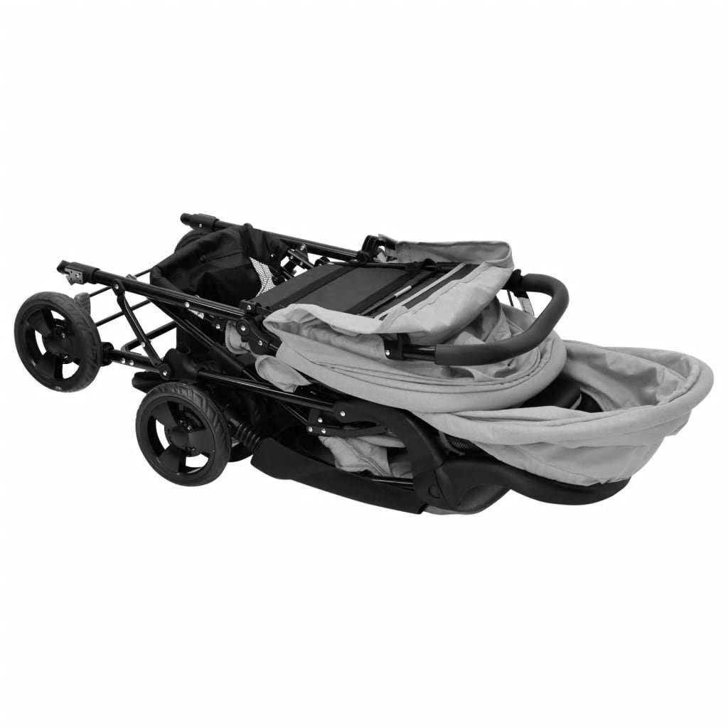 Hellgrau | Stahl Tandem-Zwillingskinderwagen Kinder-Buggy vidaXL Hellgrau Hellgrau