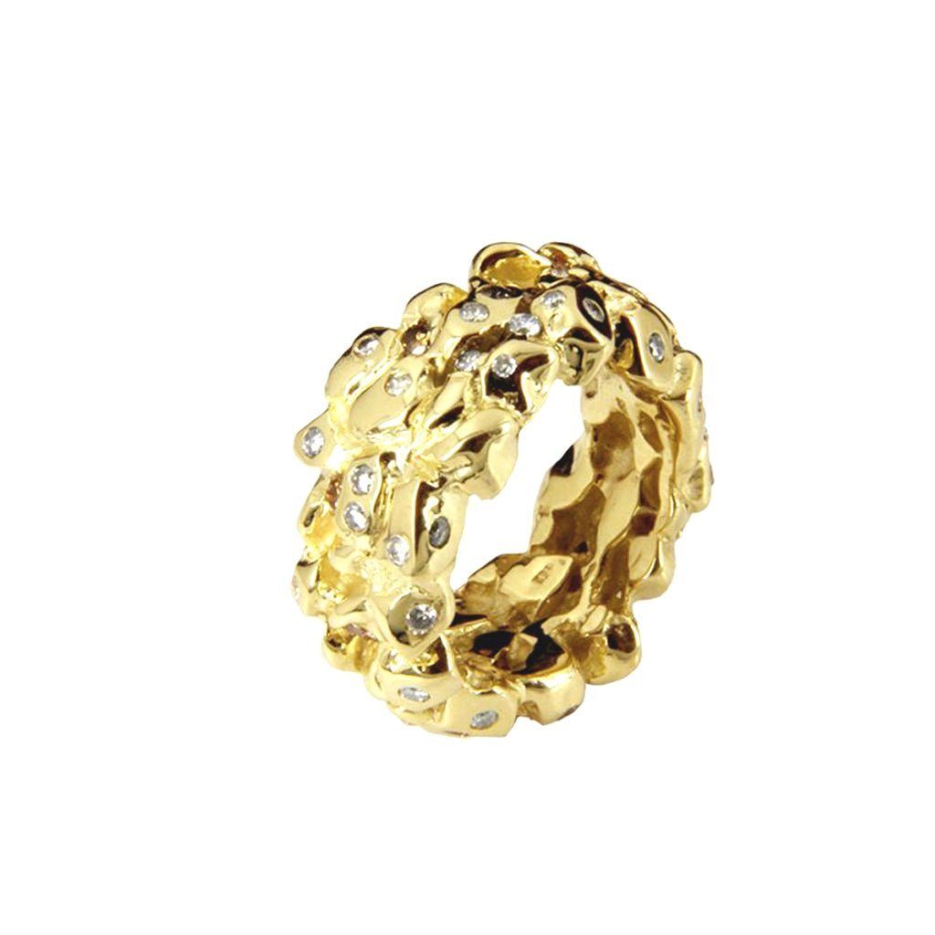 SKIELKA DESIGNSCHMUCK Goldring Gold Ring "Nuggets" mit 2 ct. Diamanten (Gelbgold 585), hochwertige Goldschmiedearbeit aus Deutschland
