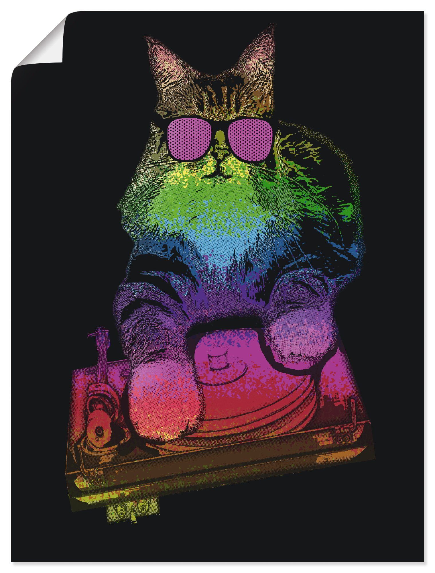 (1 Artland als Leinwandbild, Alubild, Party DJ Wandaufkleber St), Humor oder in Witzige Poster Katze Größen Wandbild Musik, versch.