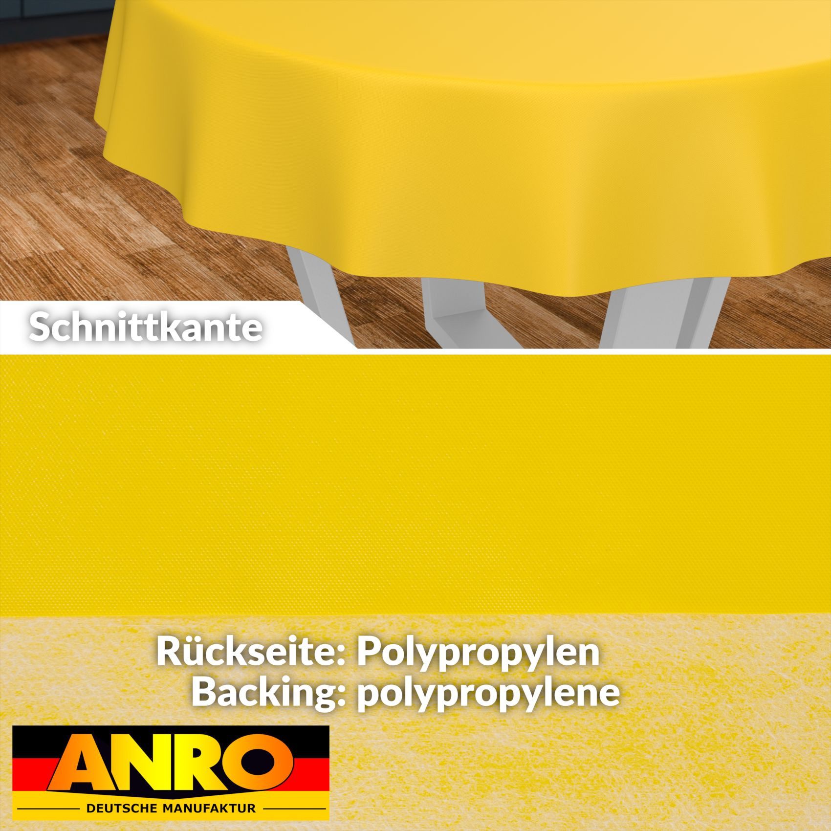 ANRO Tischdecke Wachstuchtischdecke abwaschbar UNI auch als Gartentischdecke (Einzelstück 1-tlg), wasserabweisend pflegeleicht Textil-Optik Gelb Rund 120cm